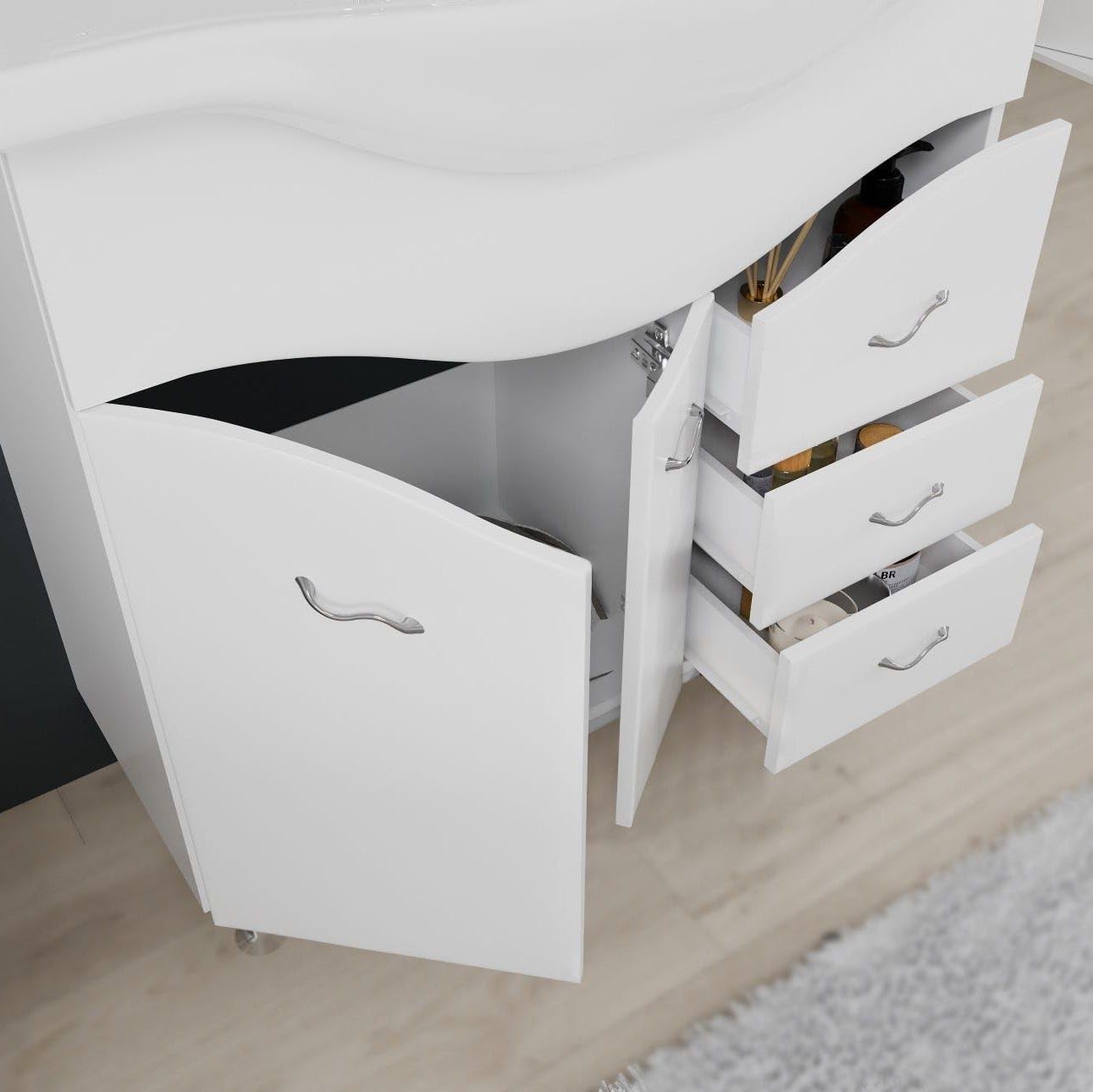 Kiamami Valentina - Mueble de baño de 85 cm en el Suelo con Lavabo, Espejo y Armario Colgante en Color Blanco.