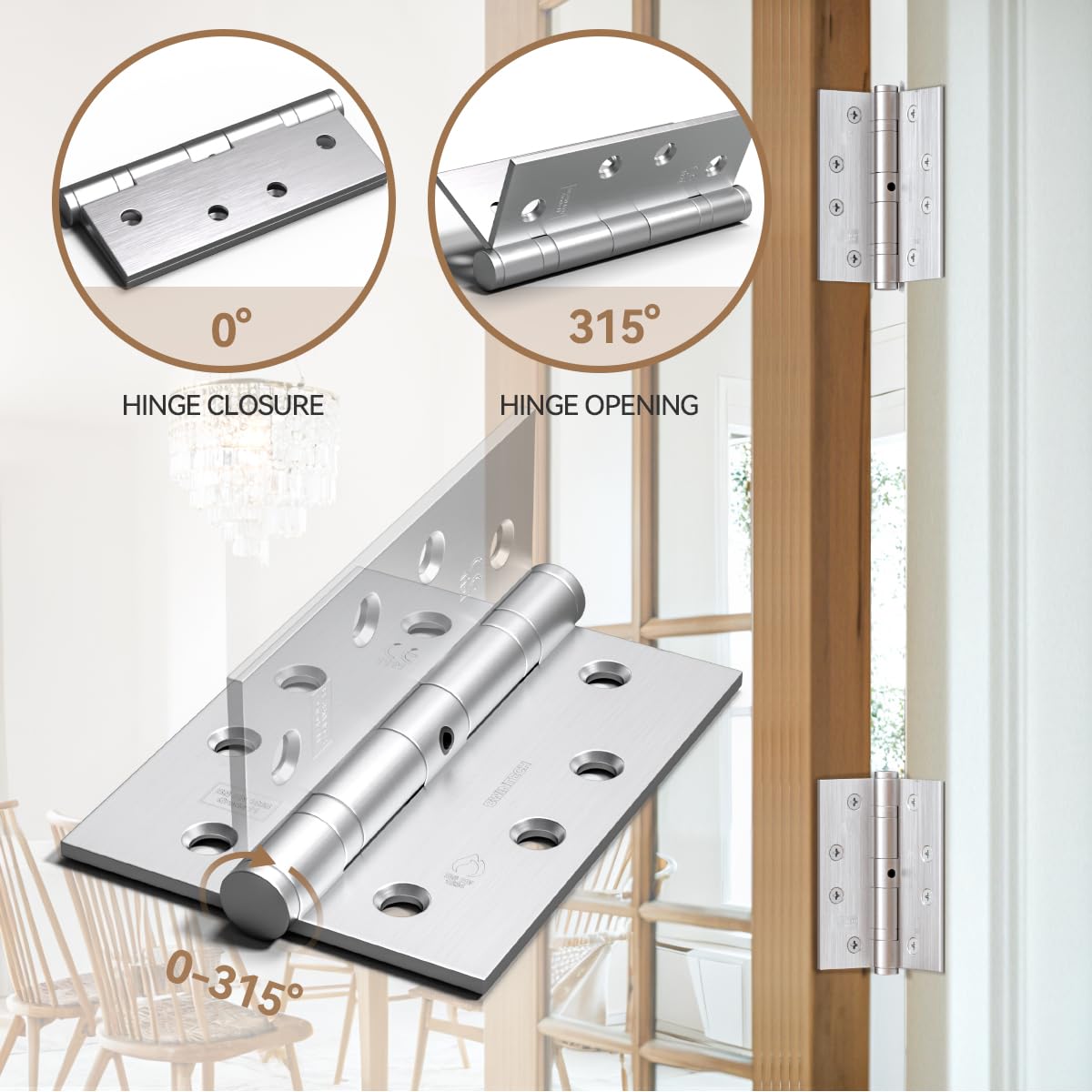 Bwintech 5 works 100 x 75 x 2.7mm (4 inch) Satin Chrome Brushed Steel Hinge for Fire Door Ball Bearing Hinge for Internal Use in Residential and Commercial Buildings - Image 4
