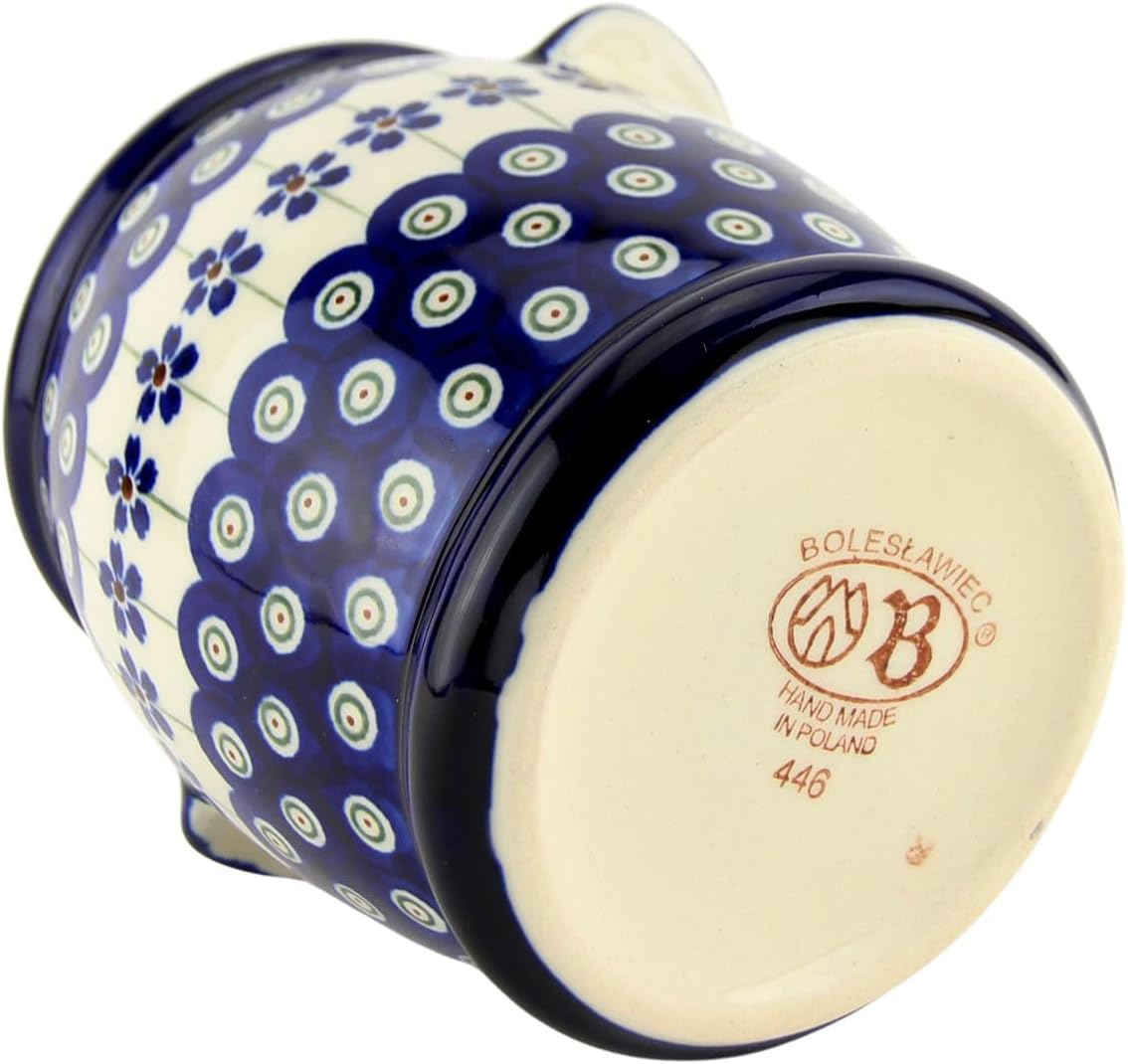 Polish Pottery Market 18 oz. Honey Pot with Dipper & Lid by Zaklady Boleslawiec Poland – Polish Stoneware Handcrafted Artisan Syrup Jar - Easy Wash