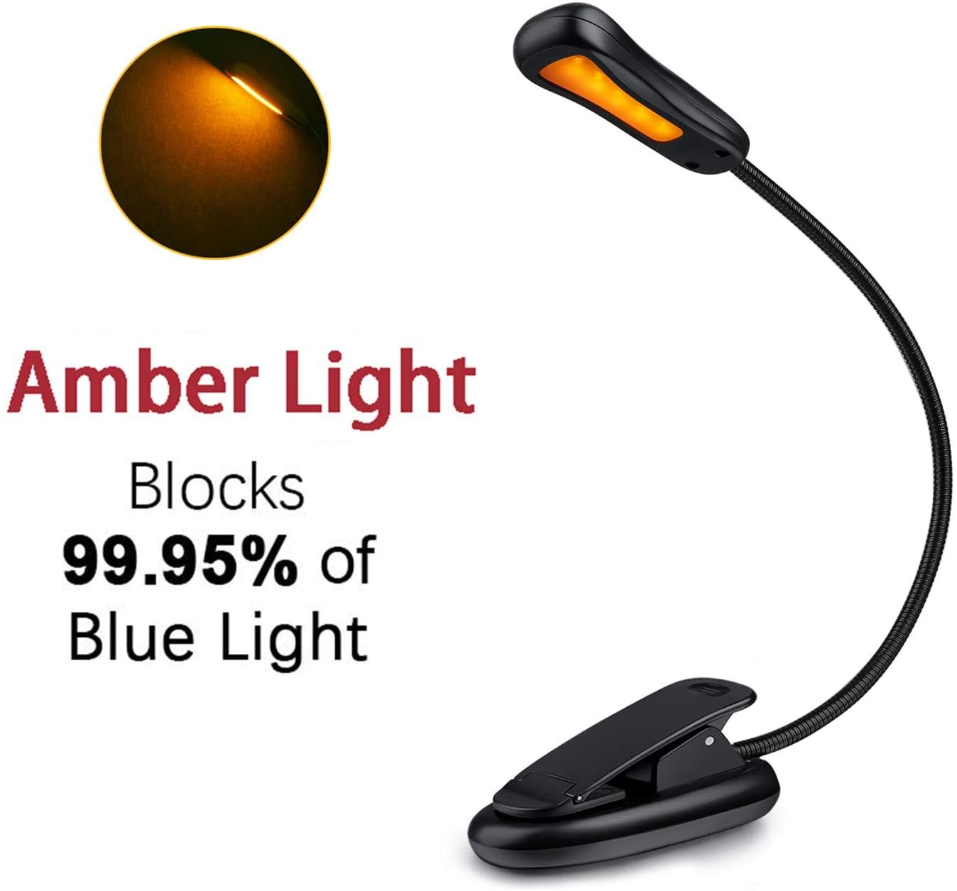 Lampe De Lecture Au Lit Ambrée Anti Lumière Bleue - 1600K LED Chaude, 3 Niveaux D'Intensité, Batterie 1000 MAh Rechargeable - Idéale Pour Kindle Et Lecture Nocturne