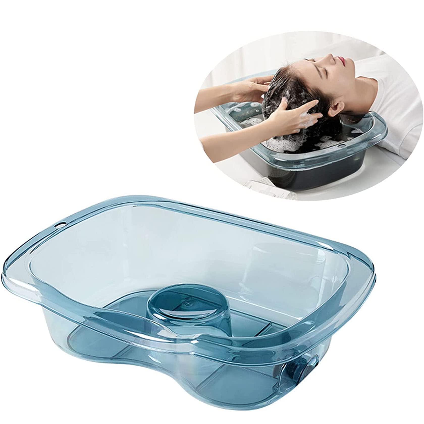 Shampoo-Becken, Tragbares Haarwaschbecken mit Kopfkissen und Nachziehbarem Schlauch, Shampoo-Becken für Das Bett,Blue