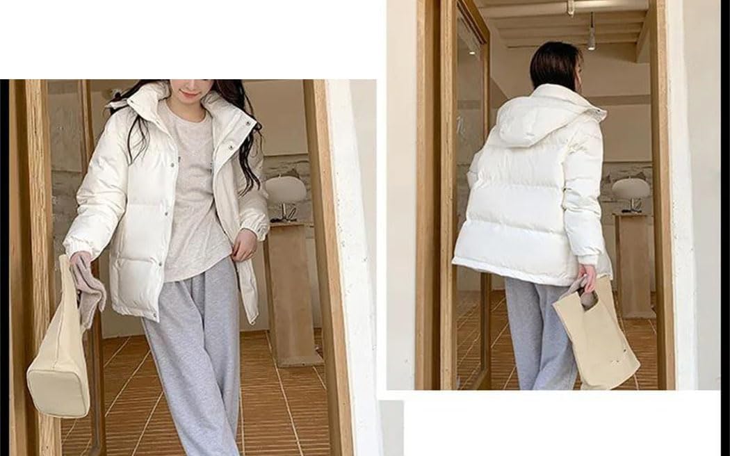 Women’s Goose Down Jacket Hooded Thick Warm Winter Coat Fashion Long Sleeve Casual Outerwear
