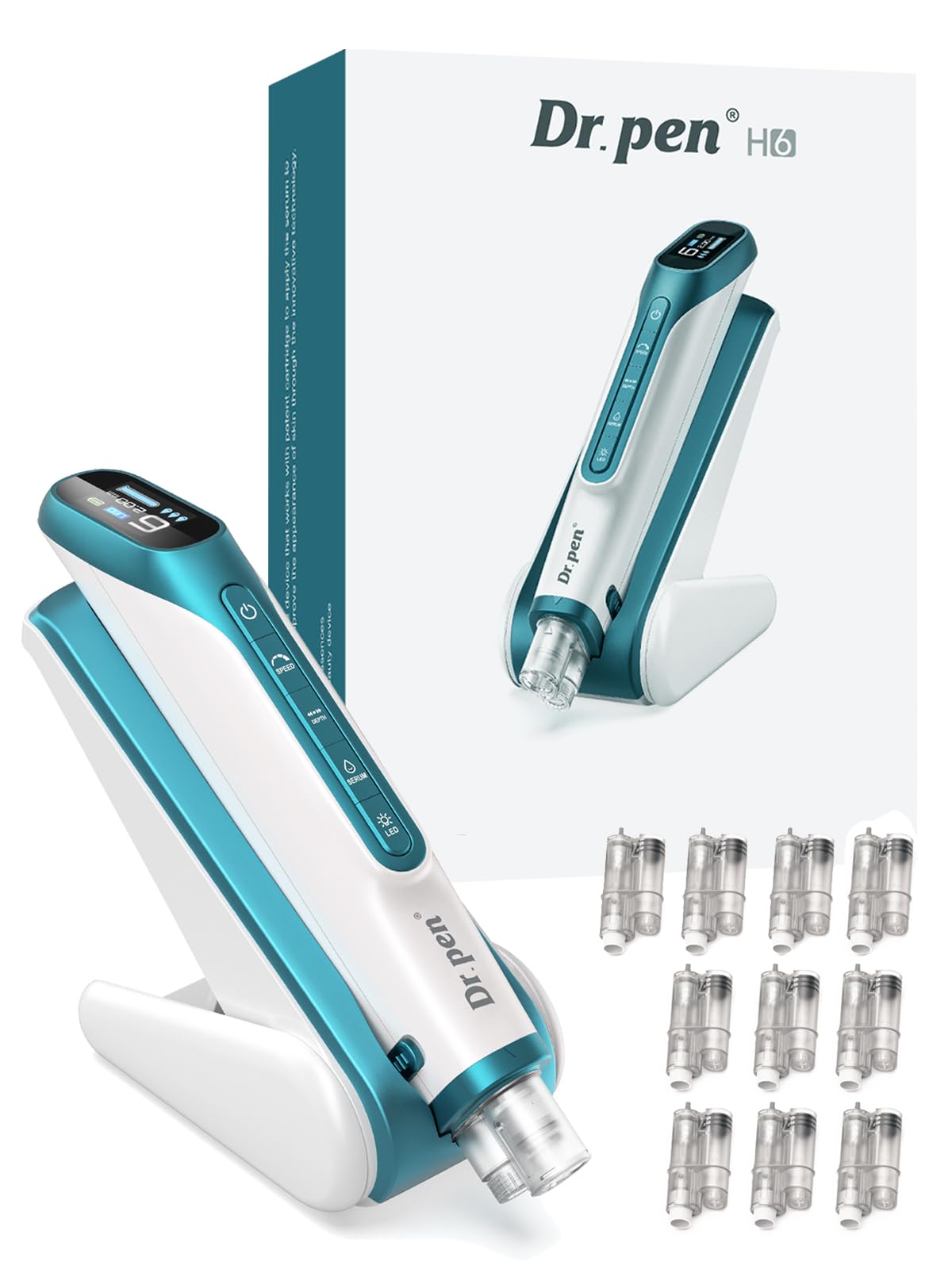 dr pen H6 Microneedling Pen, Dermapen 2026 Ultimo Modello, 10 Cartucce, Blu
