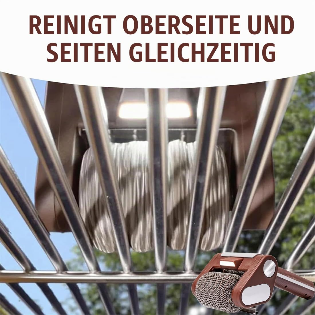 Shaker Elektrischer Grillreiniger, Borstenfrei Rotierende Grillbürste, Kabellos & Wiederaufladbar, Abnehmbare Edelstahltrommel, 350 U/Min, Hochgeschwindigkeitsreinigung (A)