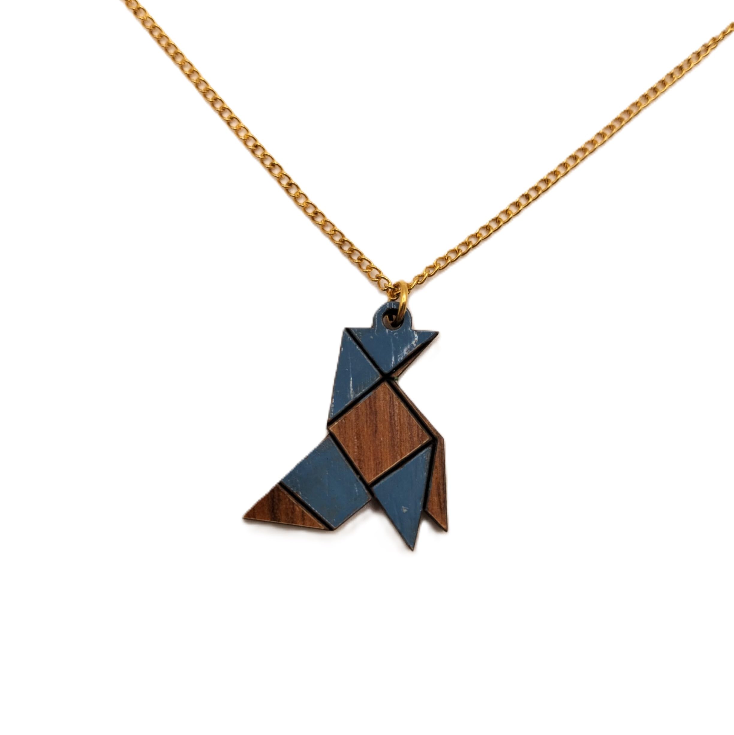 Sastree Colgante Pajarita Original Mujer Azul | Edición Limitada Solo 365 Unidades | Madera Sostenible Pintado a Mano | Moda Diferente y Elegante (Acero Inox Oro)