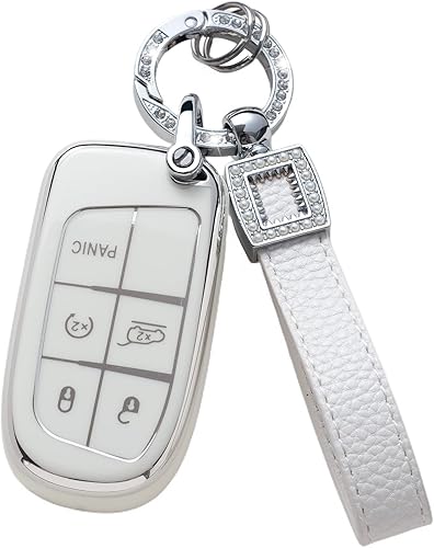 CHEZENHUI Funda para llavero Jeep con cordón de cuero de microfibra funda protectora para llave de automóvil Grand Cherokee Wrangler Compass