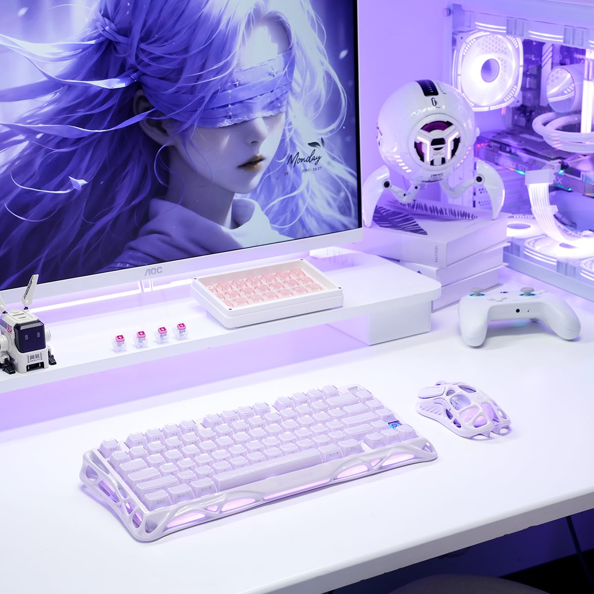 GravaStar Mercury M1 Pro mysz gamingowa, lekki stop magnezu, 26 000 DPI, czujnik PAW3395DM, 5 programowalnych przycisków, kabel/2,4 G/BT, akumulator do 200 godzin (fioletowa)