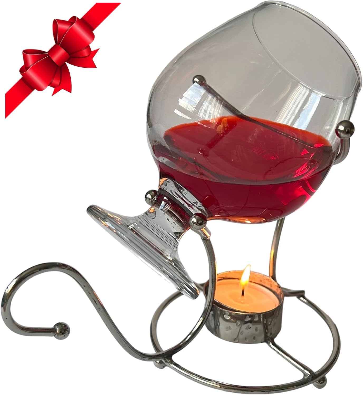Juego de 2 calentadores de brandy con vaso de coñac de metal plateado con vela de té, calentador de brandy, bar, pubs y restaurantes