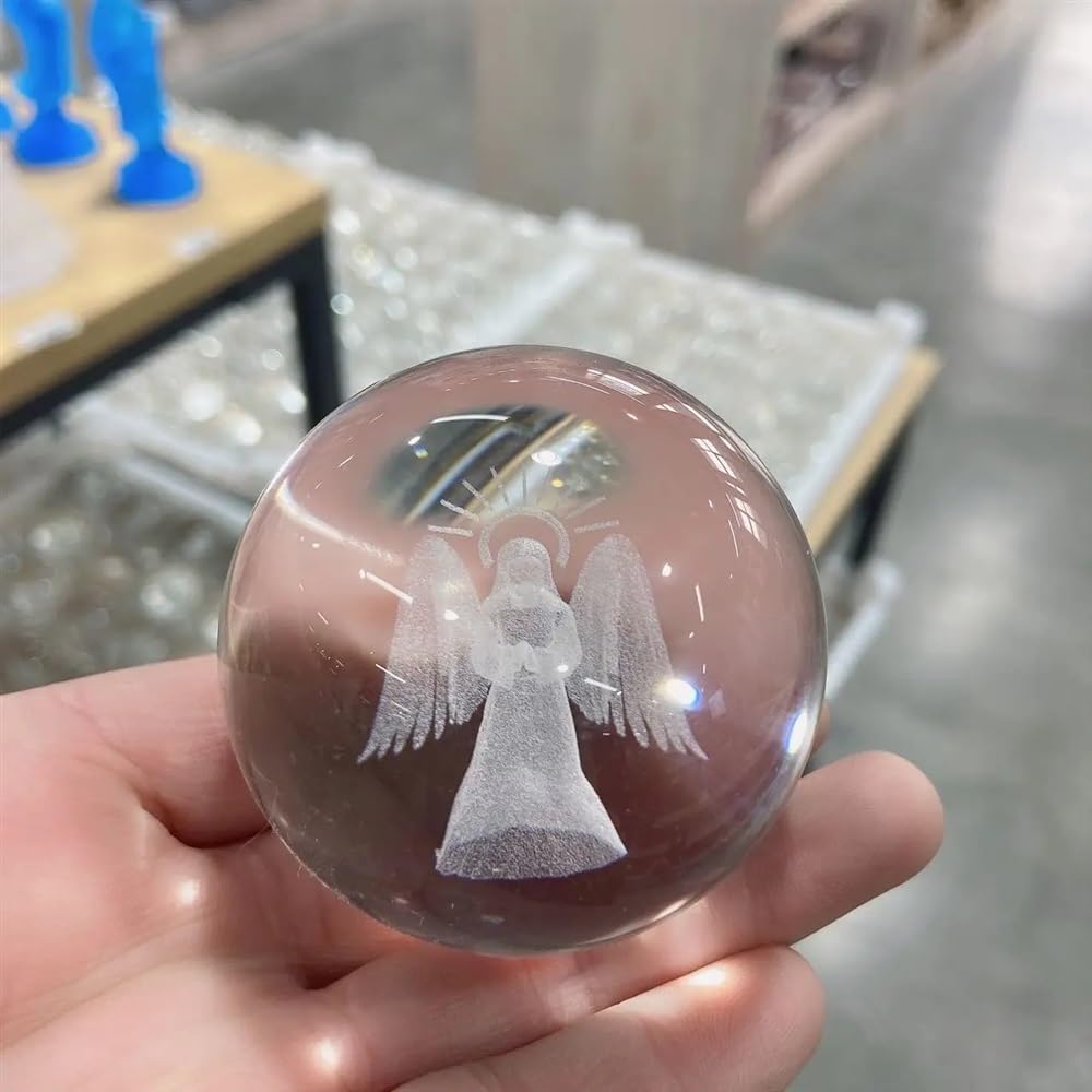 RVBLRDSE Stone 6cm Engraved Miniature Angel Crystal Ball Craft Sphere Glass Home Decoration Ornament for Housewarming GIF(Light Green,1pcs) Gemstone Stone