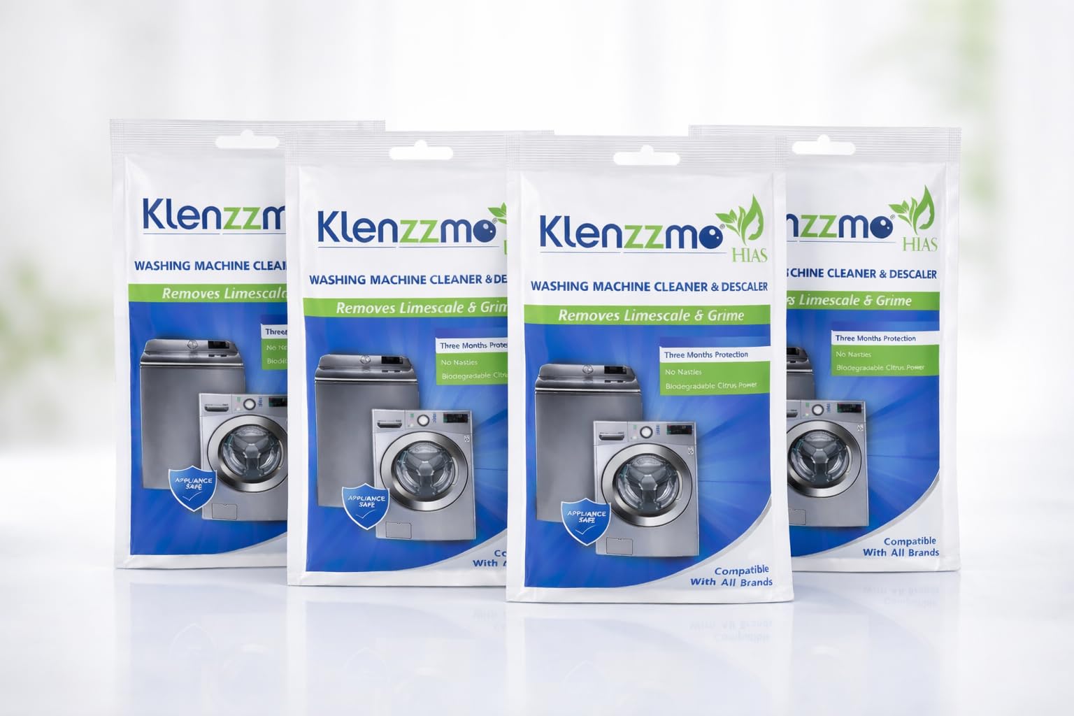 Klenzzmo Washing Machine Cleaner & Descaler Powder | Deep Drum Cleaner for Front & Top Load | Removes Limescale, Hard Water Scale & Odor | (4 Packs)