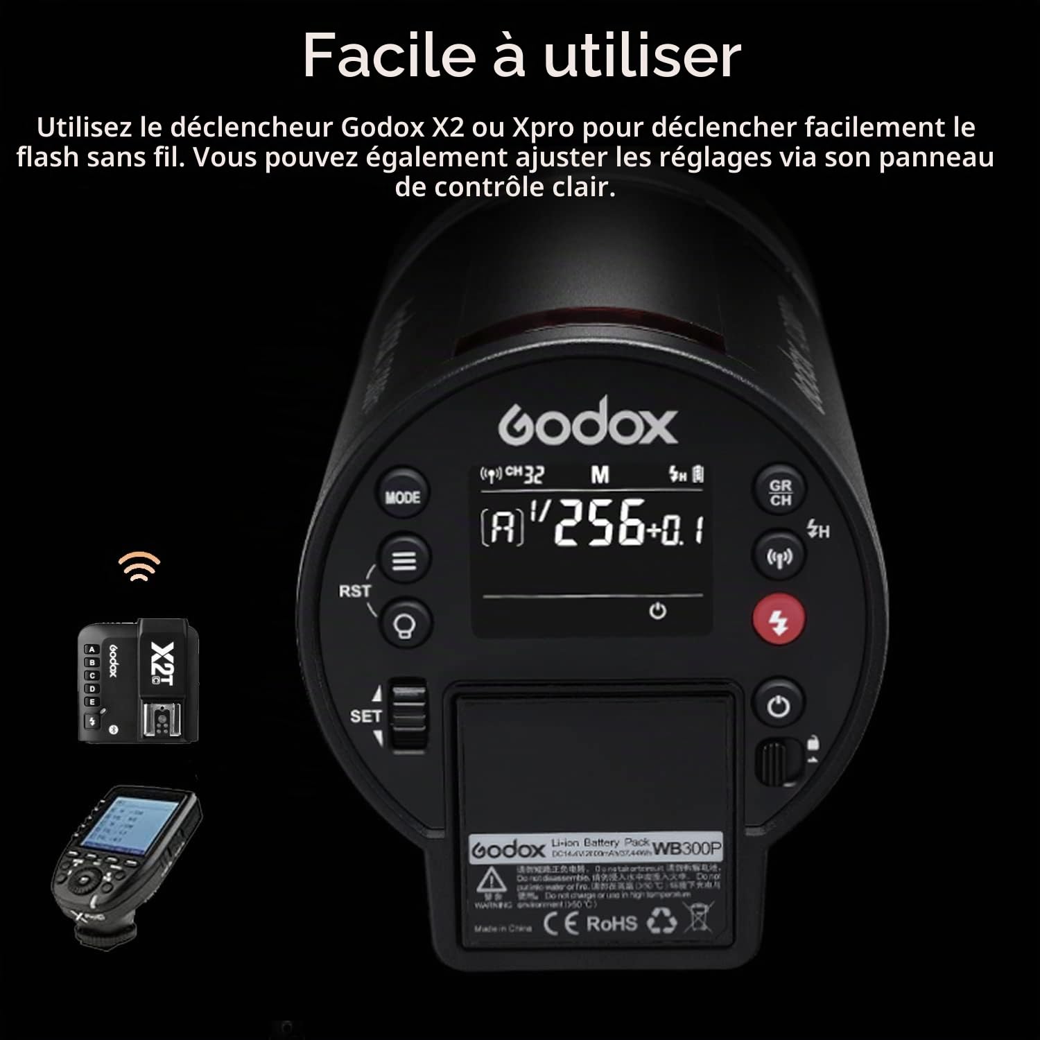 Godox AD300 Pro Flash de Extérieure Puissant, 300Ws 1/8000s 2,4G TTL Flash Portable sans Fil X système avec Lampe à Modeling Bicolor 3000K-6000K, 2600mAh Batterie Support 320 Flashs Full Power