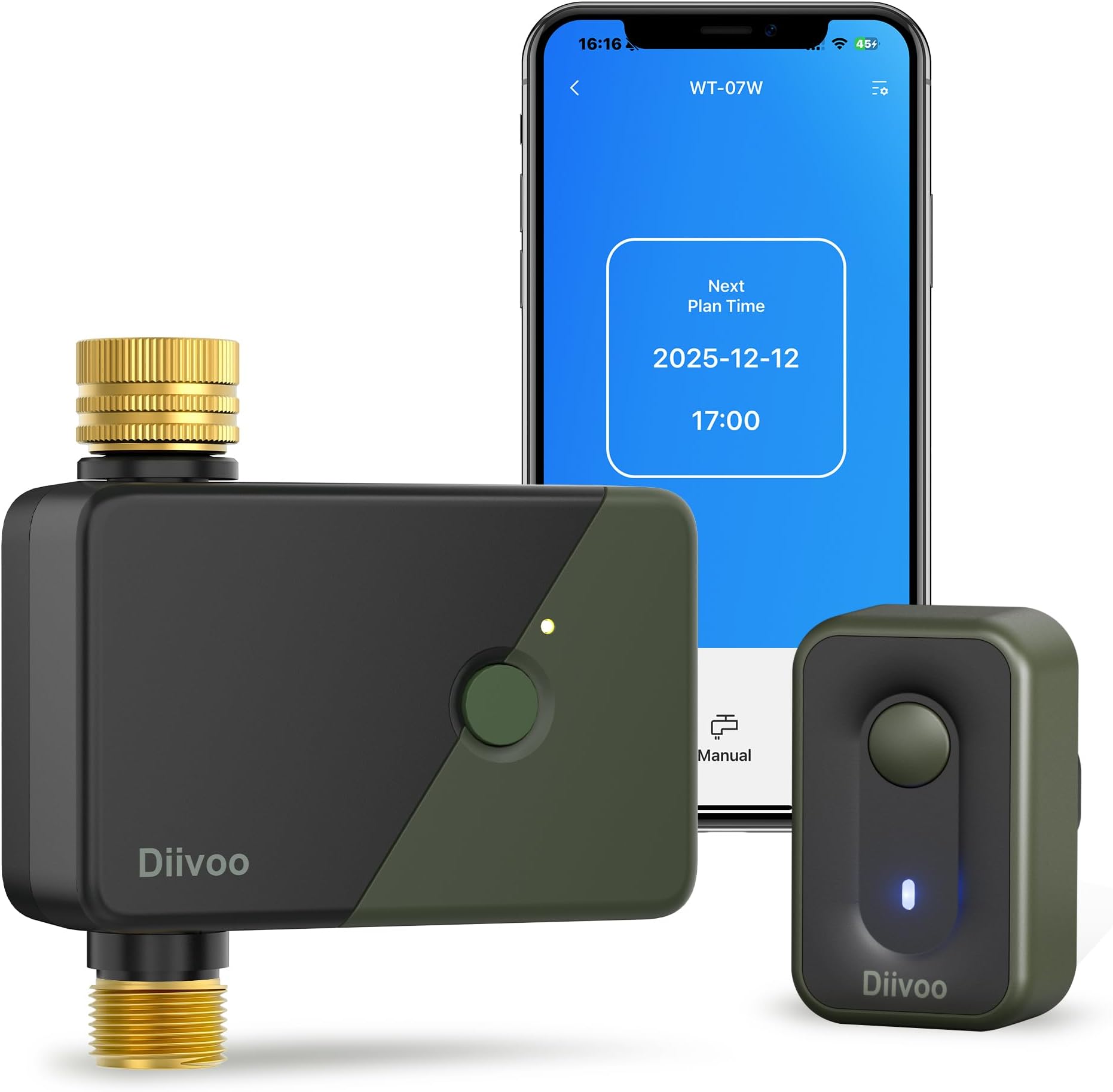 Diivoo Sprinkler Timer WiFi with Brass Inlet & Outlet, Garden Water Timer Compatible with Alexa/Google, Irrigation Hose Controller with Multiple Watering Plans, Rain Delay, Manual Watering for Lawn