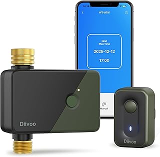 Diivoo Bewässerungscomputer WLAN mit Messing EIN-/Auslässe, Smarte Zeitschaltuhr Kompatibel mit APP/Alexa/Google Home, Regenverzögerung und Manuelle Bewässerungsfunktionen, Geeignet für Gärten