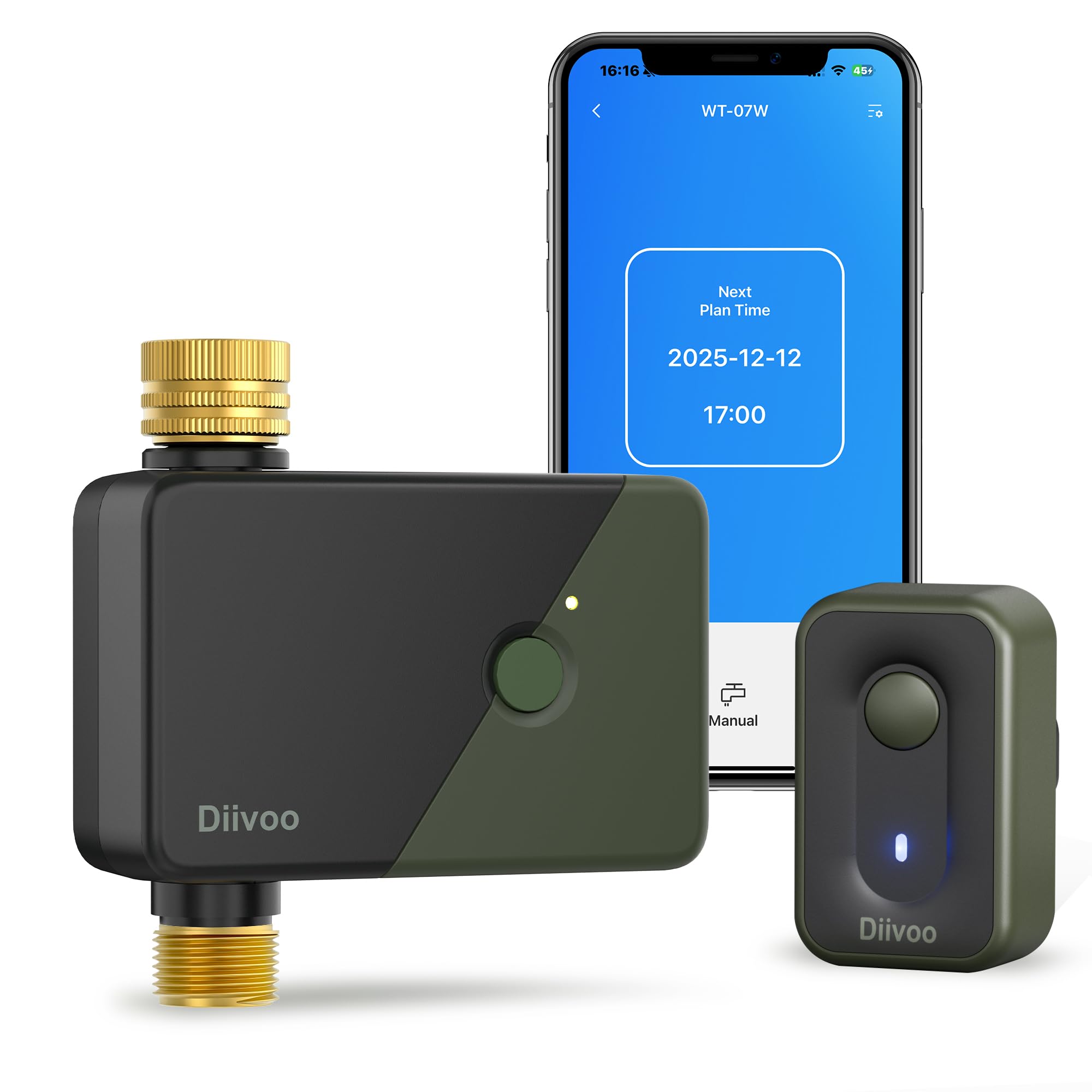 Diivoo Bewässerungscomputer WLAN mit Messing EIN-/Auslässe, Smarte Zeitschaltuhr Kompatibel mit APP/Alexa/Google Home, Regenverzögerung und Manuelle Bewässerungsfunktionen, Geeignet für Gärten