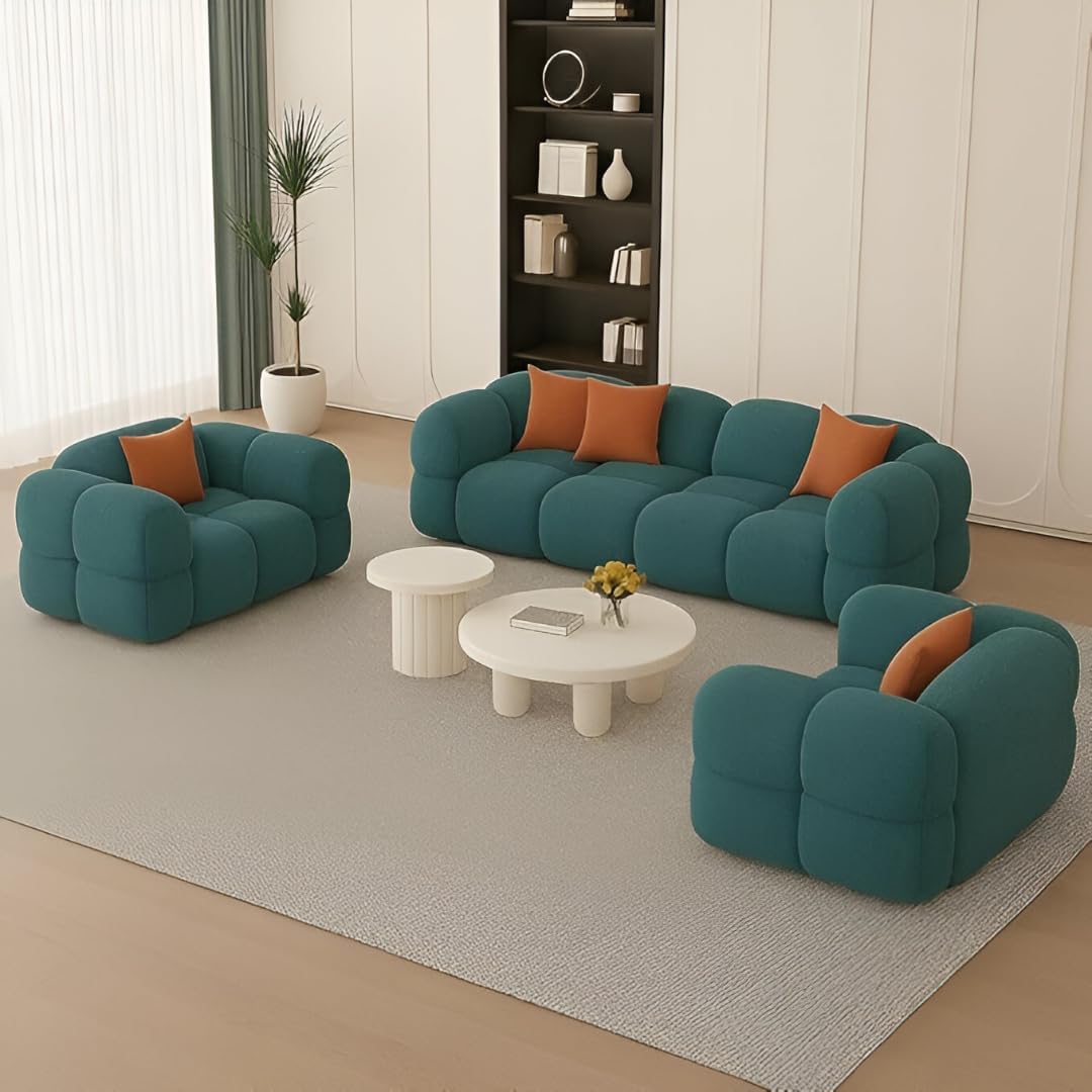 3+1+1 Cloud Shape Sofa Set for Living Room Modern Plush Sofa Set Luxury Cushion Comfort Elegant Designer Sofa for Home & Office. (Teal Velvet)