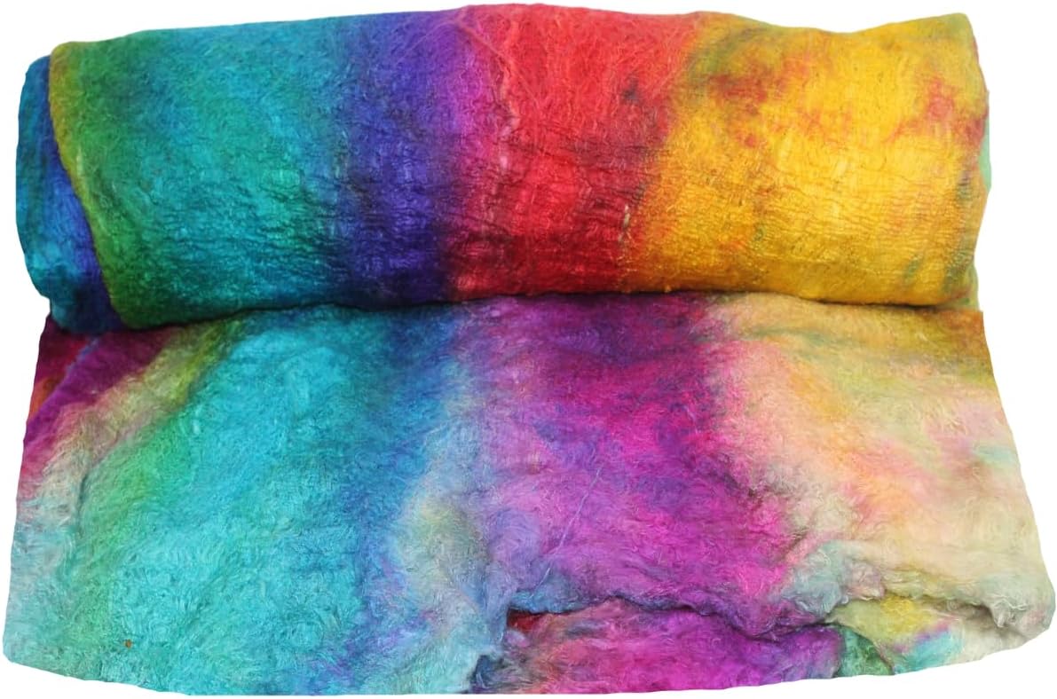 Knitsilk Premium A-Grade Mulberry Silk: Hand-Dyed Multicolour Fibers for Needle Felting, Wet Felting, Spinning, Knitting, and Sewing - 100g Mulberry Cocoon Sheet & Silk Filament Sheet