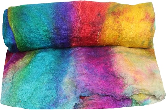 Knitsilk Premium A-Grade Mulberry Silk Hand-Dyed Multicolour Fibers for Needle Felting, Wet Felting, Spinning, Knitting, and Sewing - 100g Mulberry Cocoon Sheet & Silk Filament Sheet