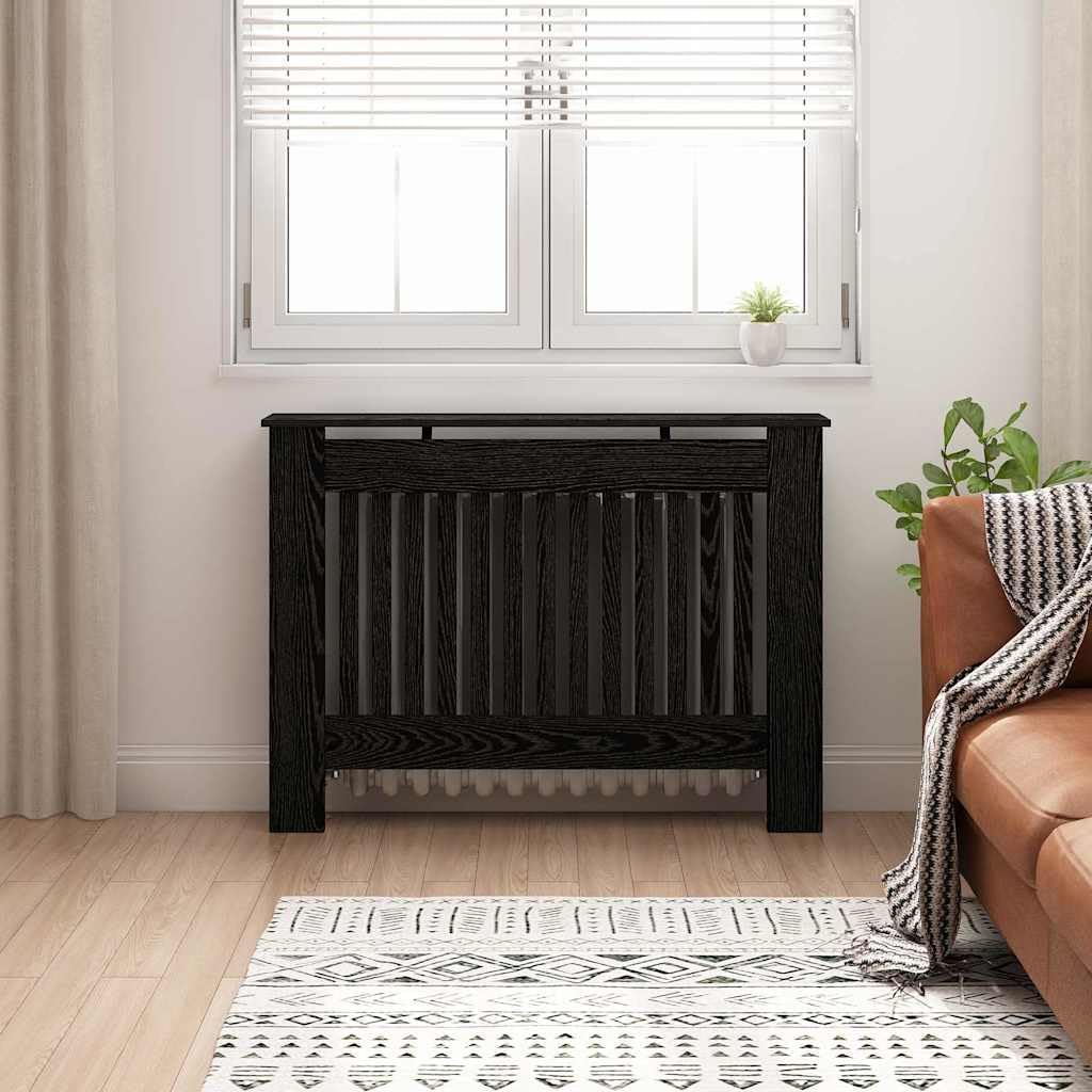 vidaXL Cubierta de Radiador Roble Negro 112 x 19 x 81,5 cm, Cubierta Moderna Rectangular para radiador, decoración del hogar, Resistencia al Calor, diseño de Madera, Seguridad Infantil