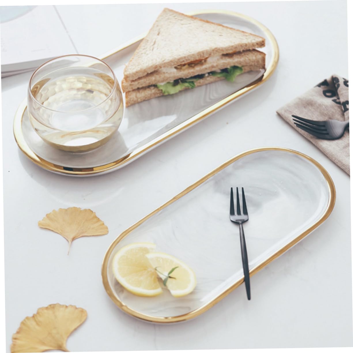 VALICLUD Bandeja de Mármol Estilo Nórdico Ovalada para Guardar Joyas Platos para Servir Comida Occidental Bandeja para Joyas de Cerámica
