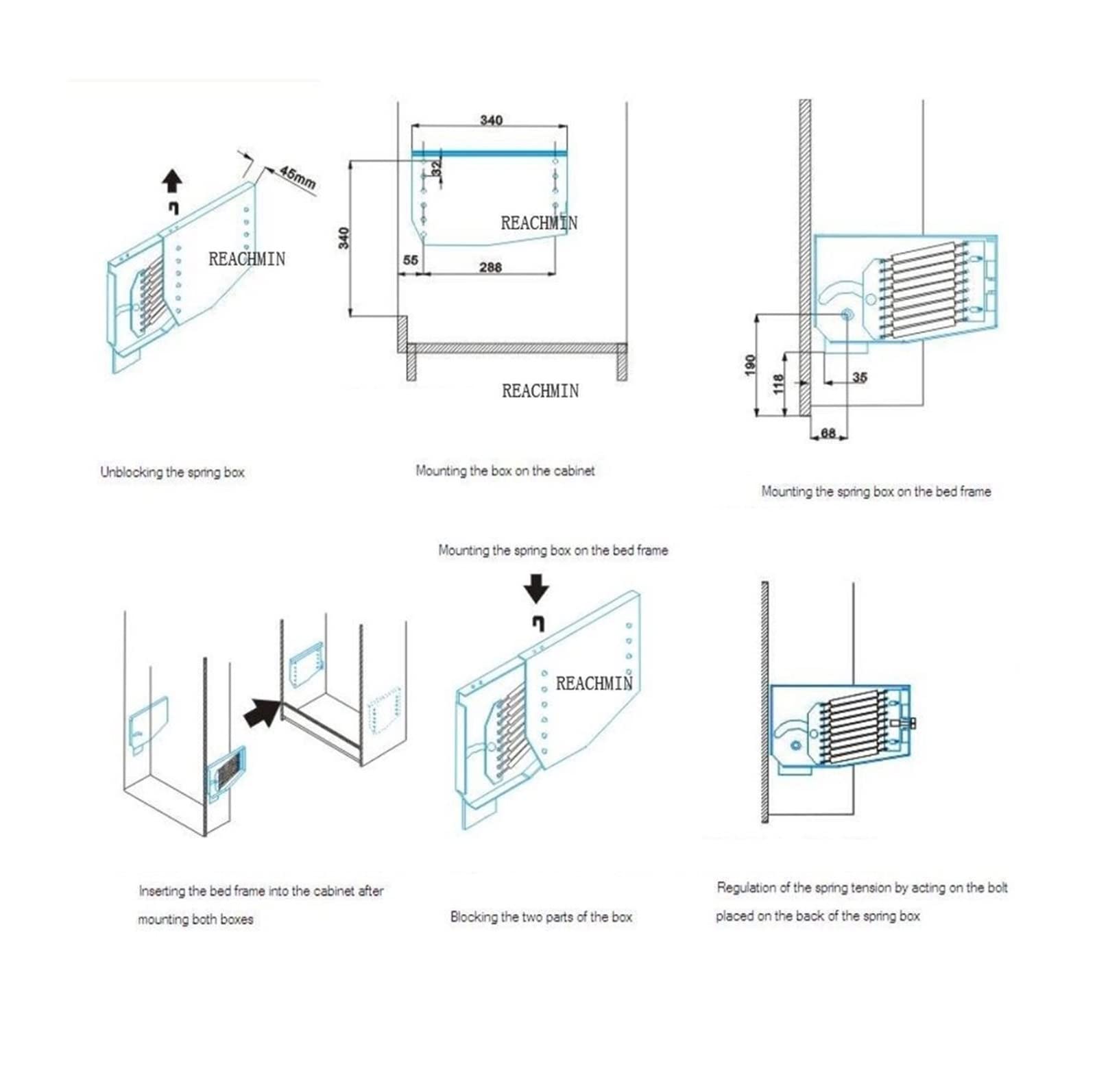Kit de herrajes para cama Tarea pesada Bricolaje Mecanismo del kit de cama de pared Mecanismo de soporte Hardware for el tamaño del rey Muebles para sofá cama