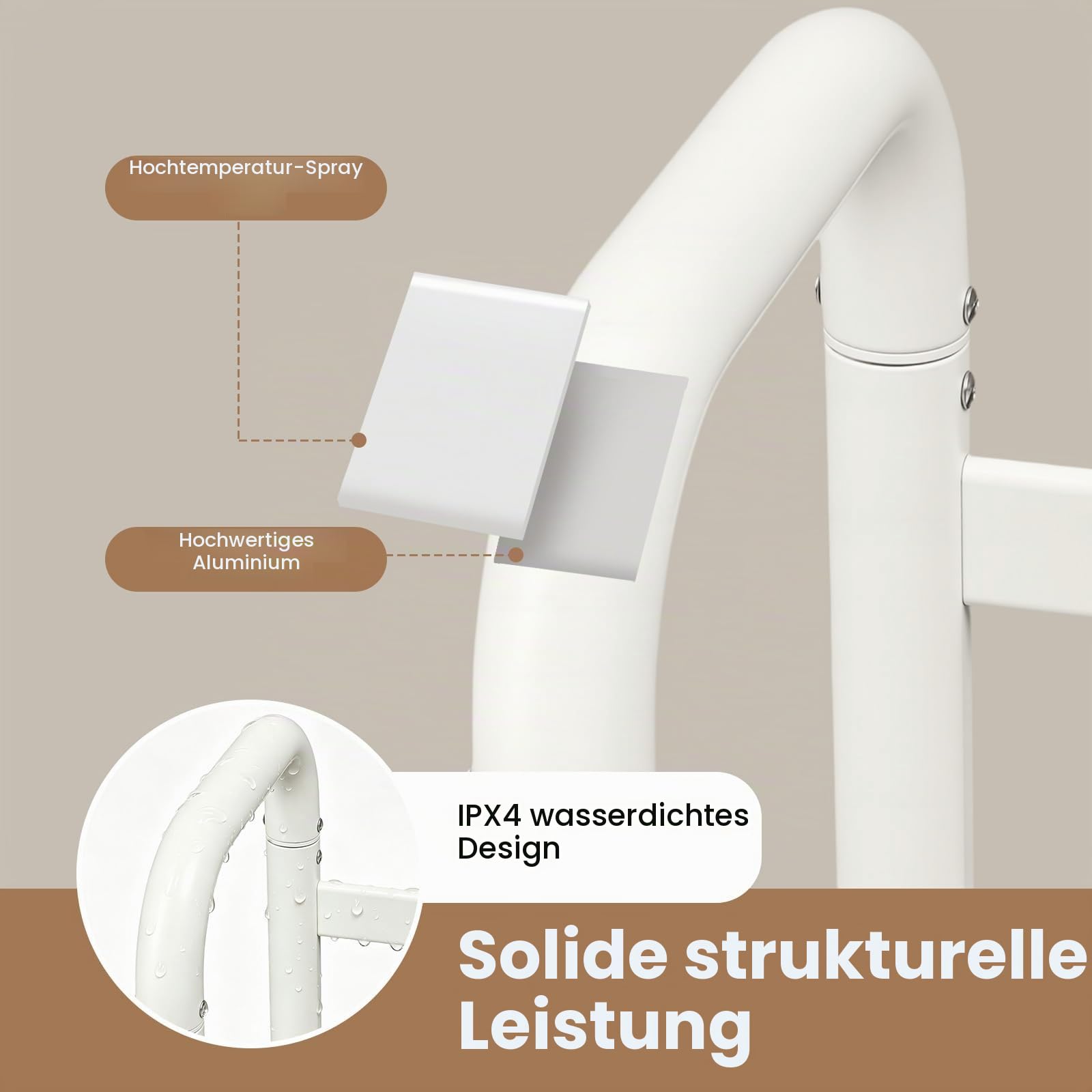 Handtuchheizkörper Elektrisch Handtuchhalter ohne Bohren 1-24h Timer, 45-60°C 180W Weiß Doppelstöckig Freistehend Handtuchwärmer für Bad bis 30kg 60 * 43 * 90.5cm