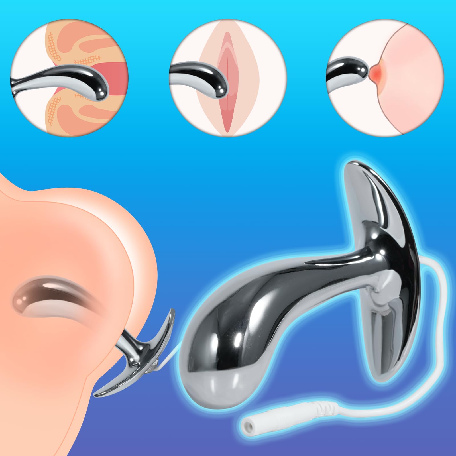 AMAZBEE Electroshock Sex Toys for Prostate Massage Analplug Sex Products Connected to a Power Source Stainless Steel Butt Plugs for Couples for Women (L)