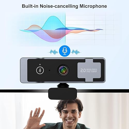 Miniatura 4 de 1080P Webcam for PC, Computer Camera with Privacy Cover & Tripod, Dual Noise-Cancelling Microphones, Ideal for Zoom, Skype, Video Calls & Conferences