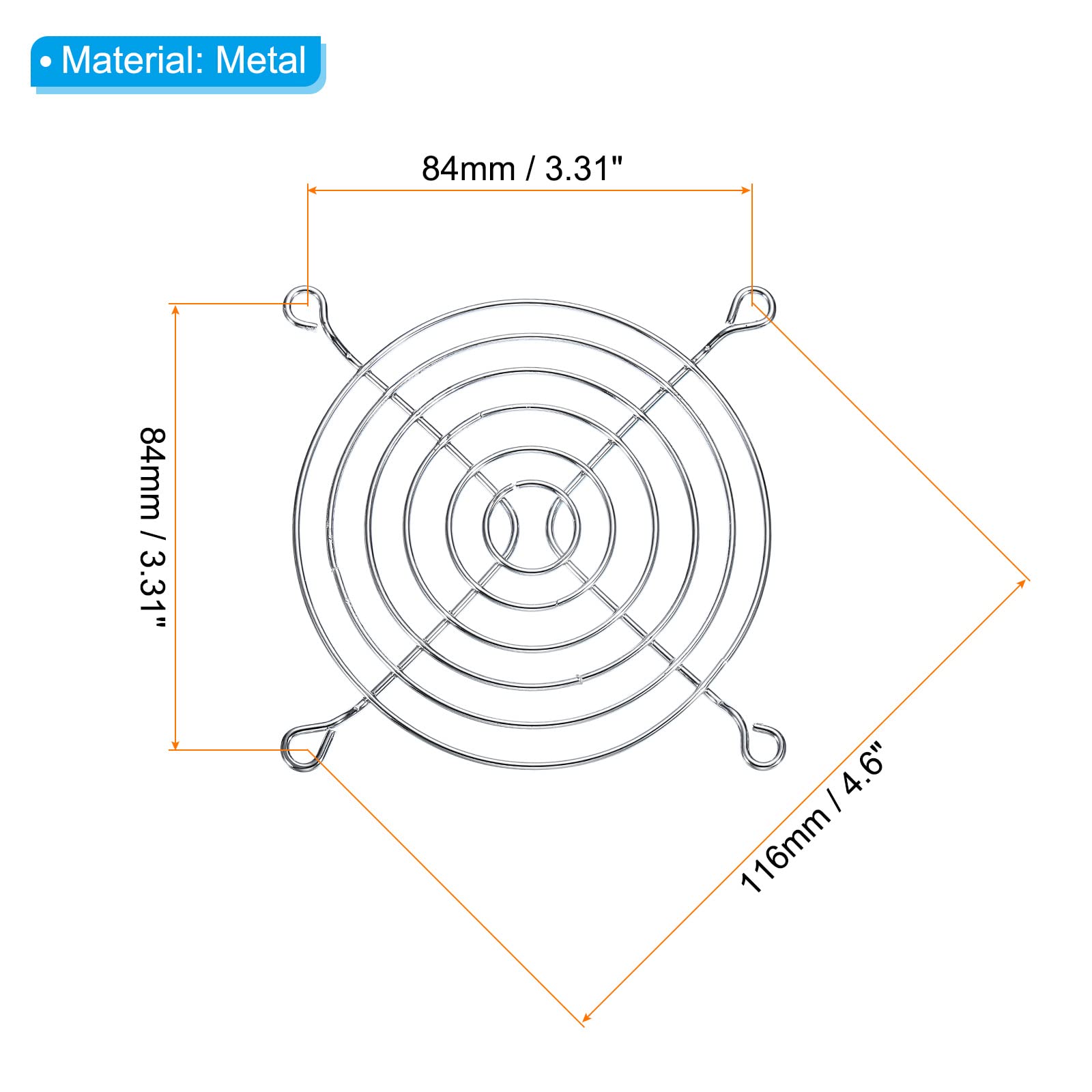 PATIKIL 84mm Ventola Dito Griglia, 4pz Metallo Griglia Protezione Protezione con Vite per Ventola Copertura Protettiva Fai-da-Te, Argento