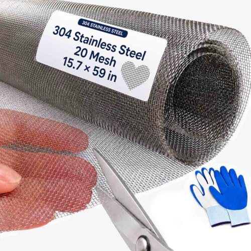 Long 304 Stainless Steel Wire Mesh Screen Roll, 15.7 x 59 in, 20 Mesh