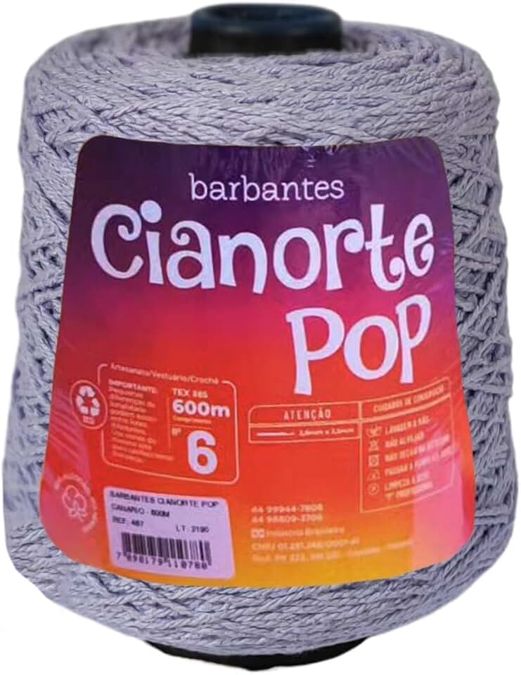 Atacadão das Linhas- Rolo Barbante 6 Fios Colorido 600 Metros Cianorte Pop Para Crochê Artesanato Tricô Macramê n6 (LILÁS)