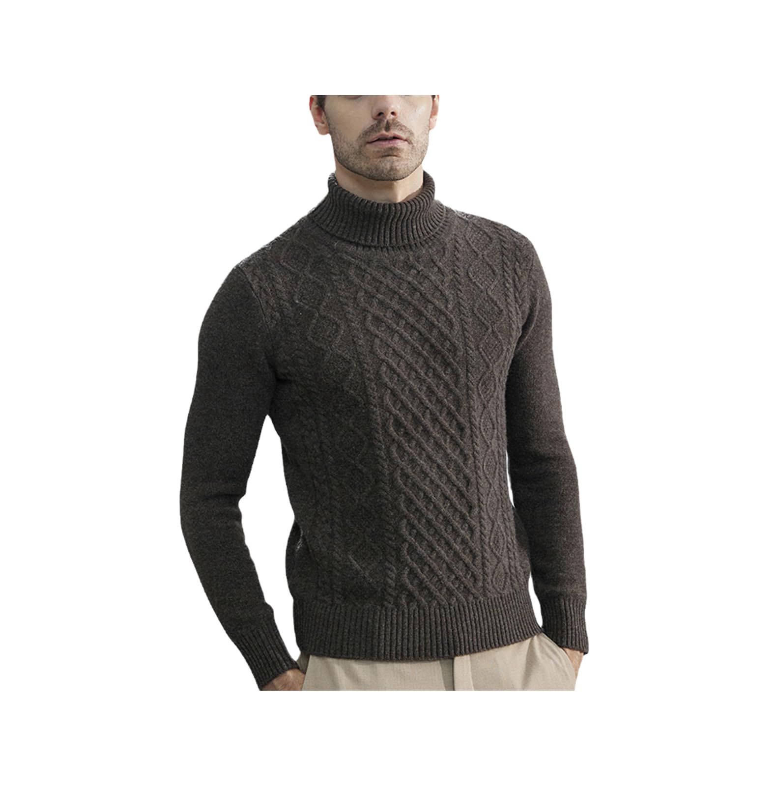 Mnjyihy Maglione in Cashmere Lavorato A Maglia A Collo Alto da Uomo Maglione A Maglia Spessa in Lana Merino da Uomo