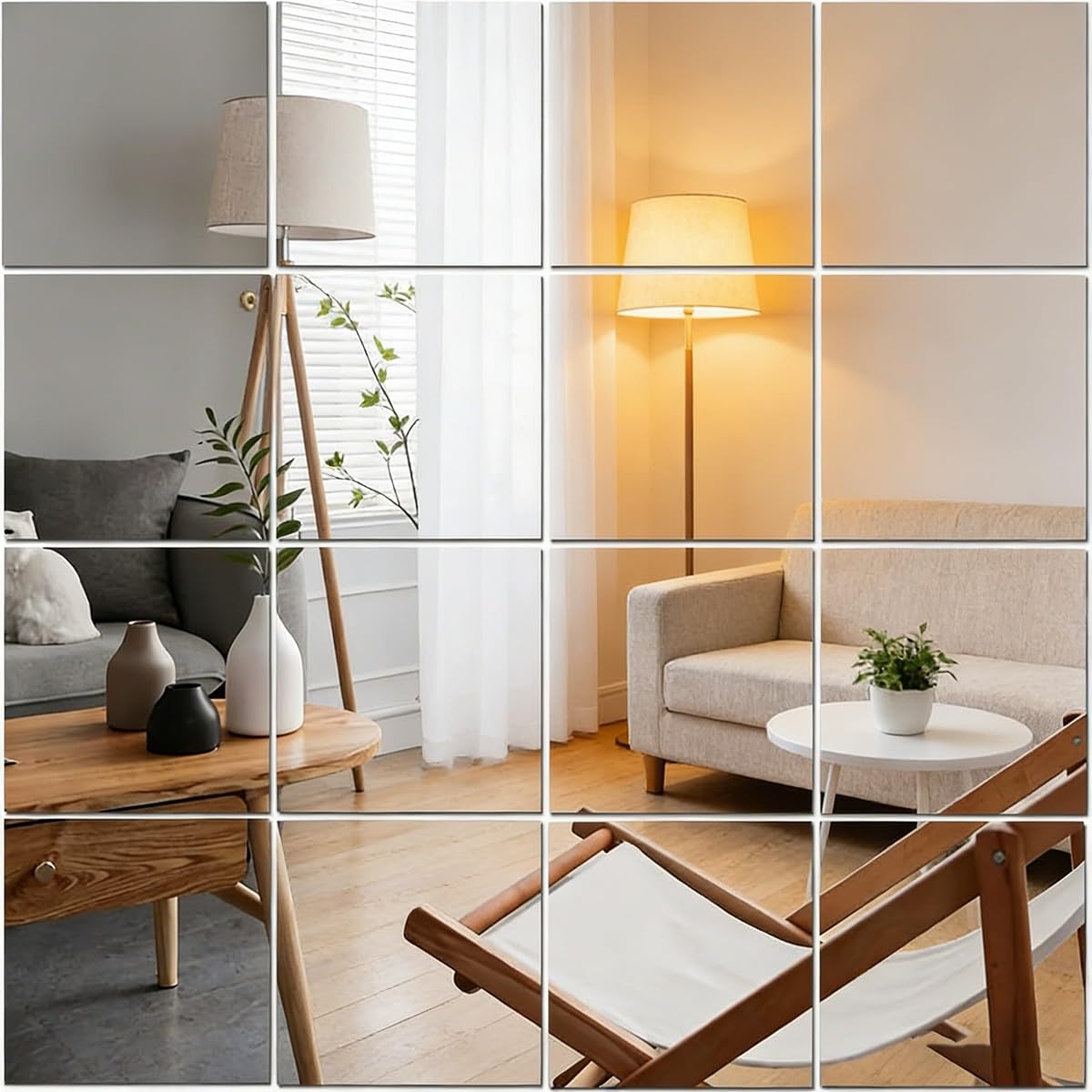 Gimnasio Espejo de Pie Cuerpo Entero 4 Piezas Espejos Grandes de Pared sin Marco para Gimnasio Garaje Yoga Estudio de Baile y Dormitorio 36x36cm