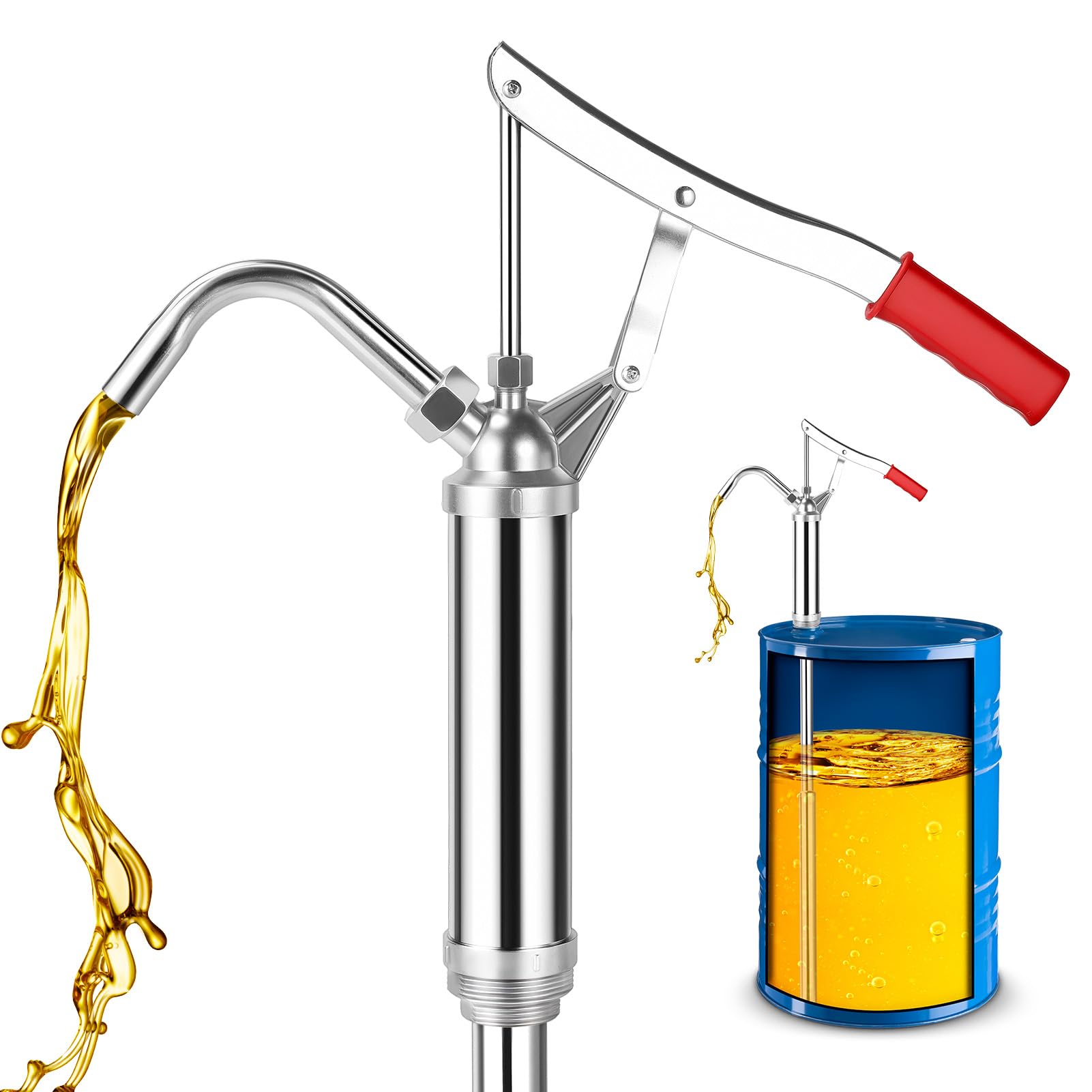 Virenex Fasspumpe, Fasspumpe mit Hebelwirkung, Hebel-Fasspumpe für 5-55 Gallonen Fässer, Hebel-Fasspumpe, Schwere Handpumpe mit Teleskopsaugrohr für Kraftstoffe, Diesel, Schmierstoffe, Öle