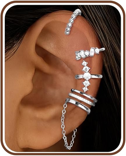 Orecchini da donna in argento a clip, non perforati, stile punk