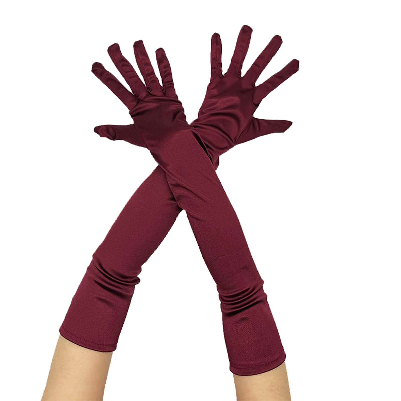 Lansonee Women's Dark Red 52Cm Long Satin Evening Gloves - Opera & Prom Gloves In