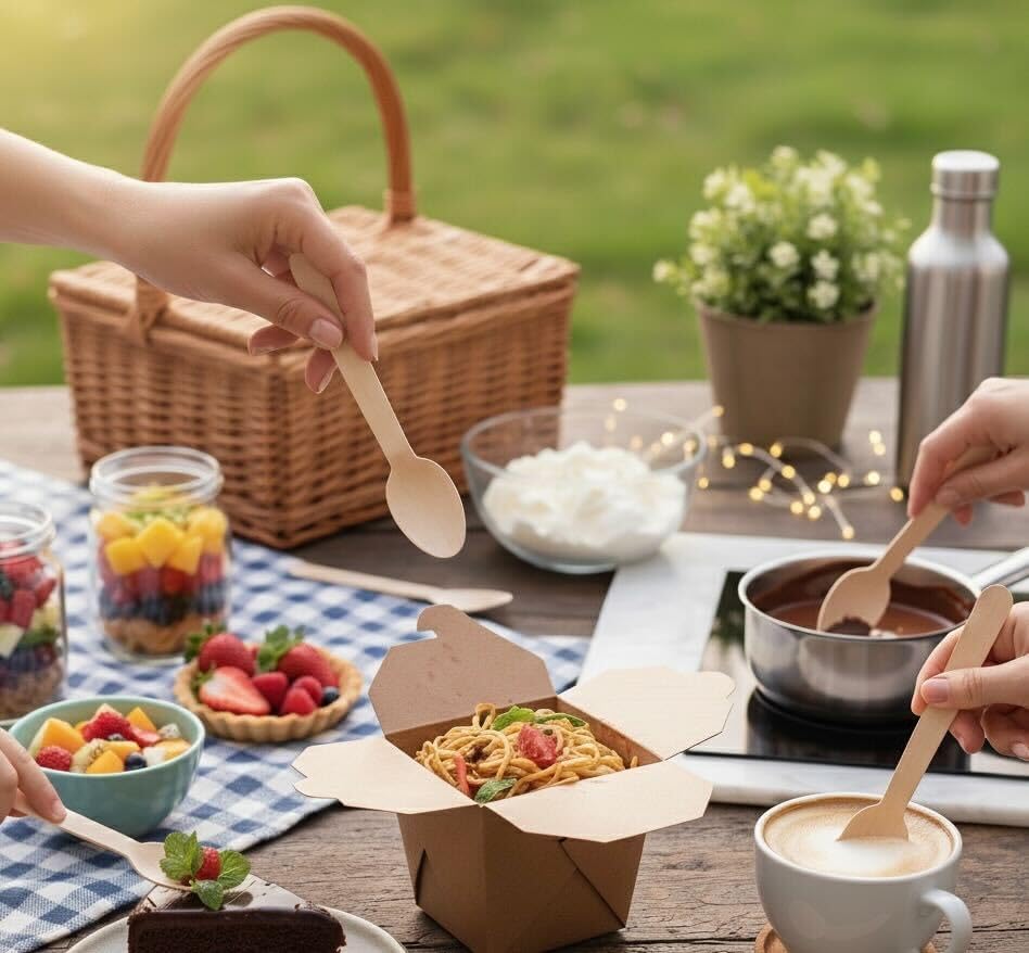 Miniatura 8 de MATANA - Cucharas de madera de bambú 100% naturales desechables de 6.3 pulgadas (paquete de 200) - Cubiertos compostables, utensilios biodegradables