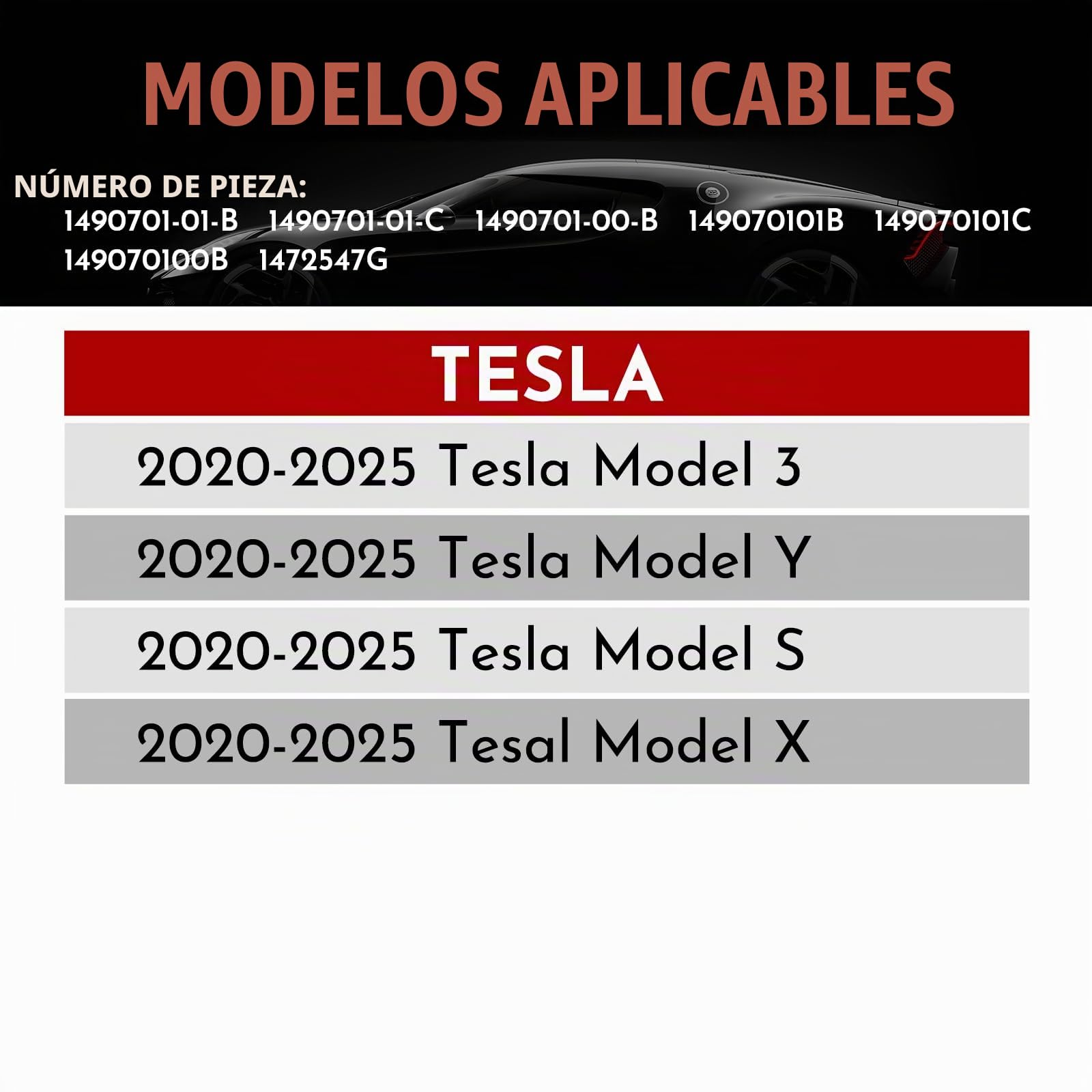 CARORAV Sensor TPMS Tesla, Sistema de Monitorización de Presión de Neumáticos Bluetooth apto para 2020 2021 2022 2023 2024 2025 Tesla Model S, Model X, Model Y, Model 3, Juego de 4 Reemplaza 1472547G