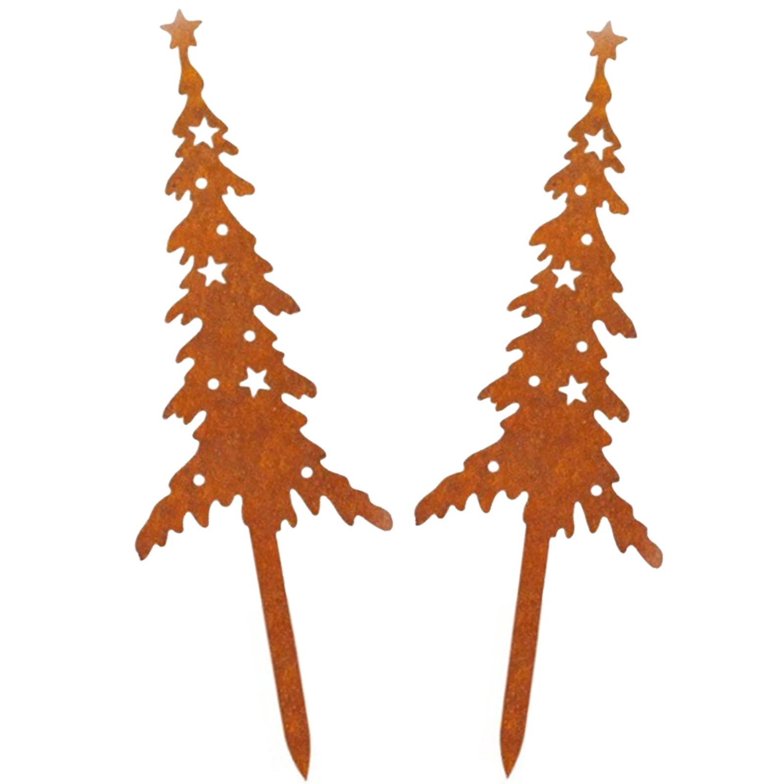 Lot De 4 Décorations De Jardin En Métal Rouillé - Arbres De Noël & Bougies à Ficher | Pour Extérieur, Balcon, Fêtes D'Hiver