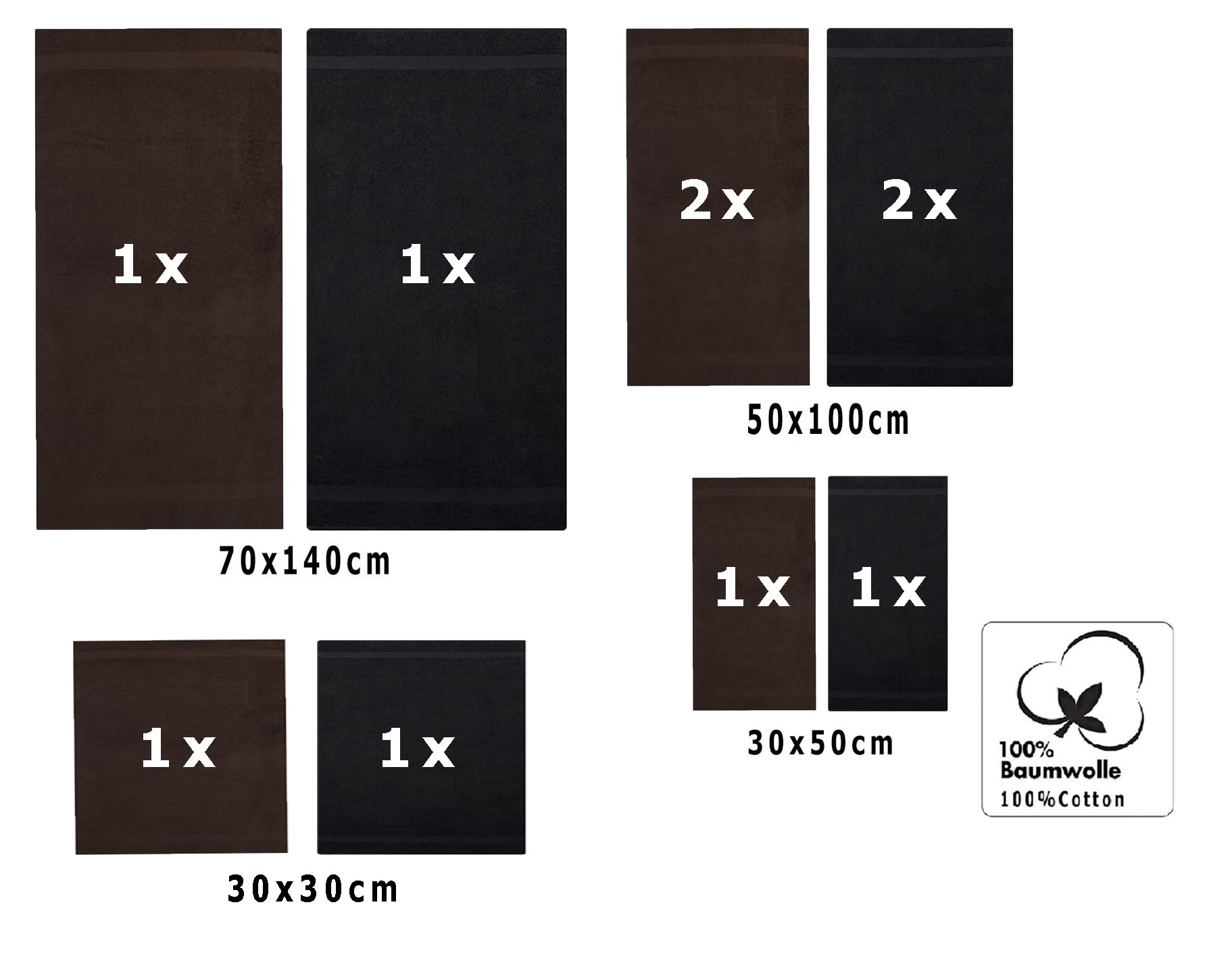 Betz Juego de 10 Toallas Classic 100% algodón 2 Toallas de baño 4 Toallas 2 Toallas de Mano 2 Toallas Cara de Color Negro y marrón Oscuro