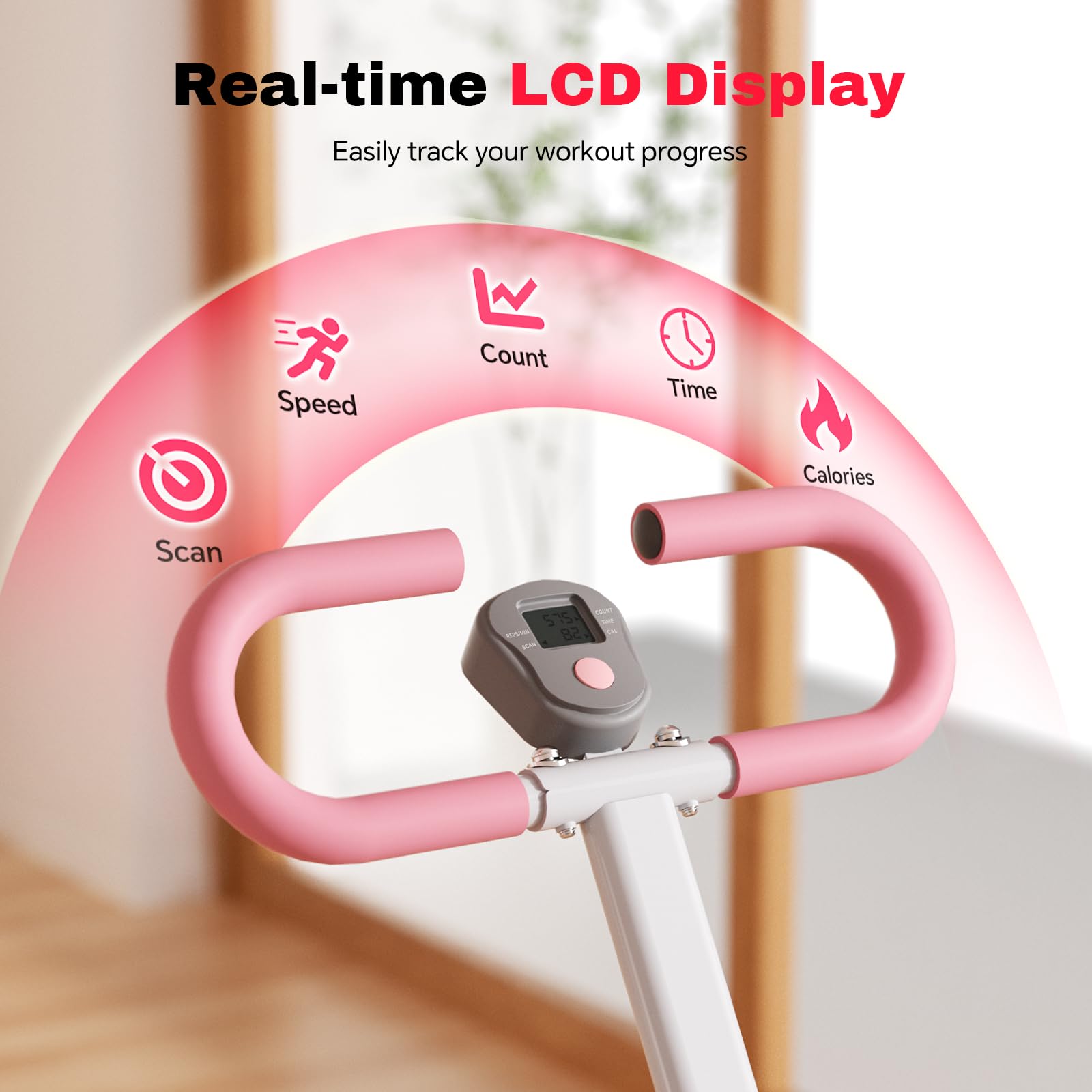 Stair Steppers for Exercise at Home, Folding Vertical Stair Stepper Climber, Full-Body Cardio Machine with Adjustable Handles, Steel Frame & Digital Monitor: Pink 49 IN