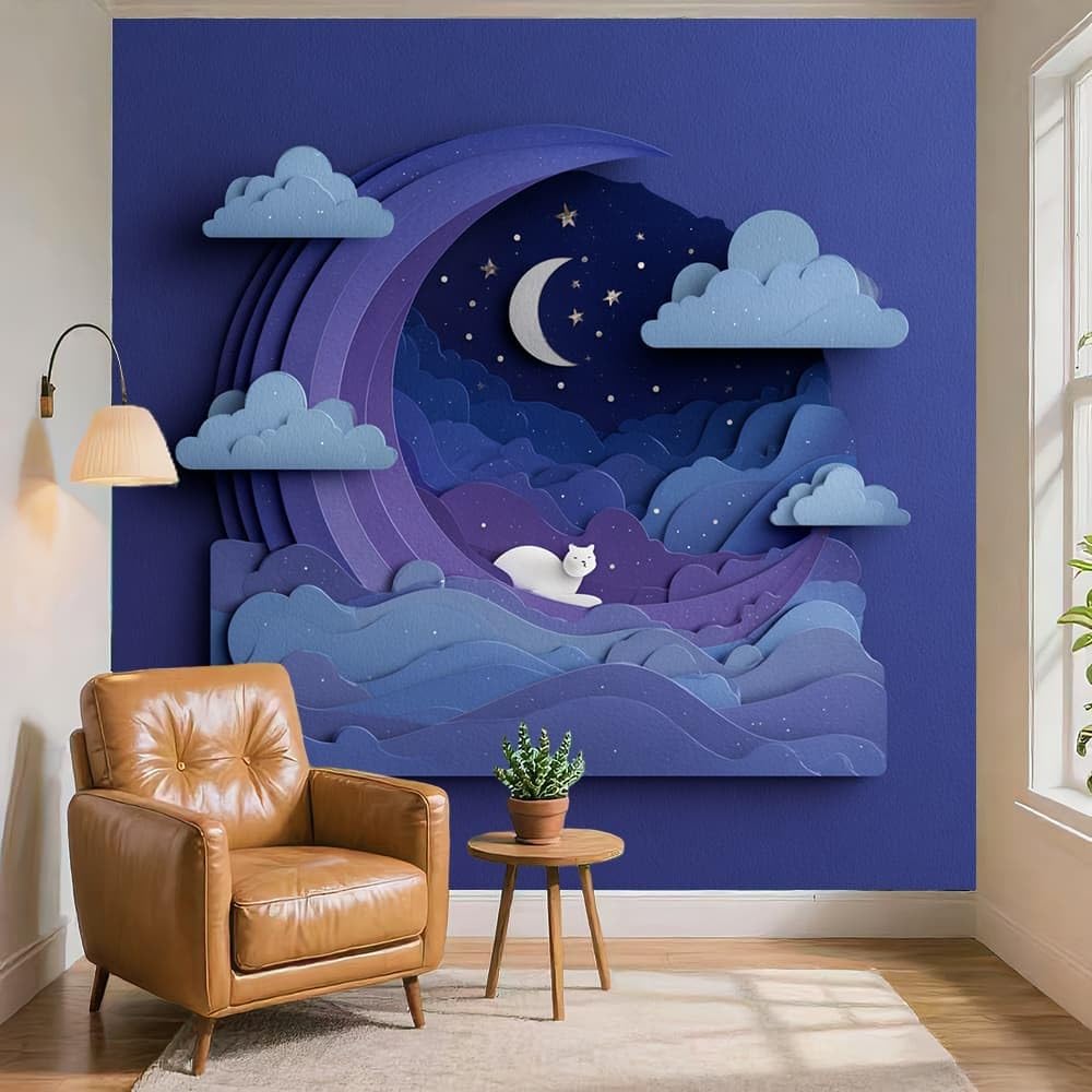Fototapeta 350 x 256 cm Gwiaździsta kreskówka wodoodporna odporna na promieniowanie UV, bezwonny usuwalny papier ścienny fioletowy salon sypialnia pokój ścienny panoramiczny