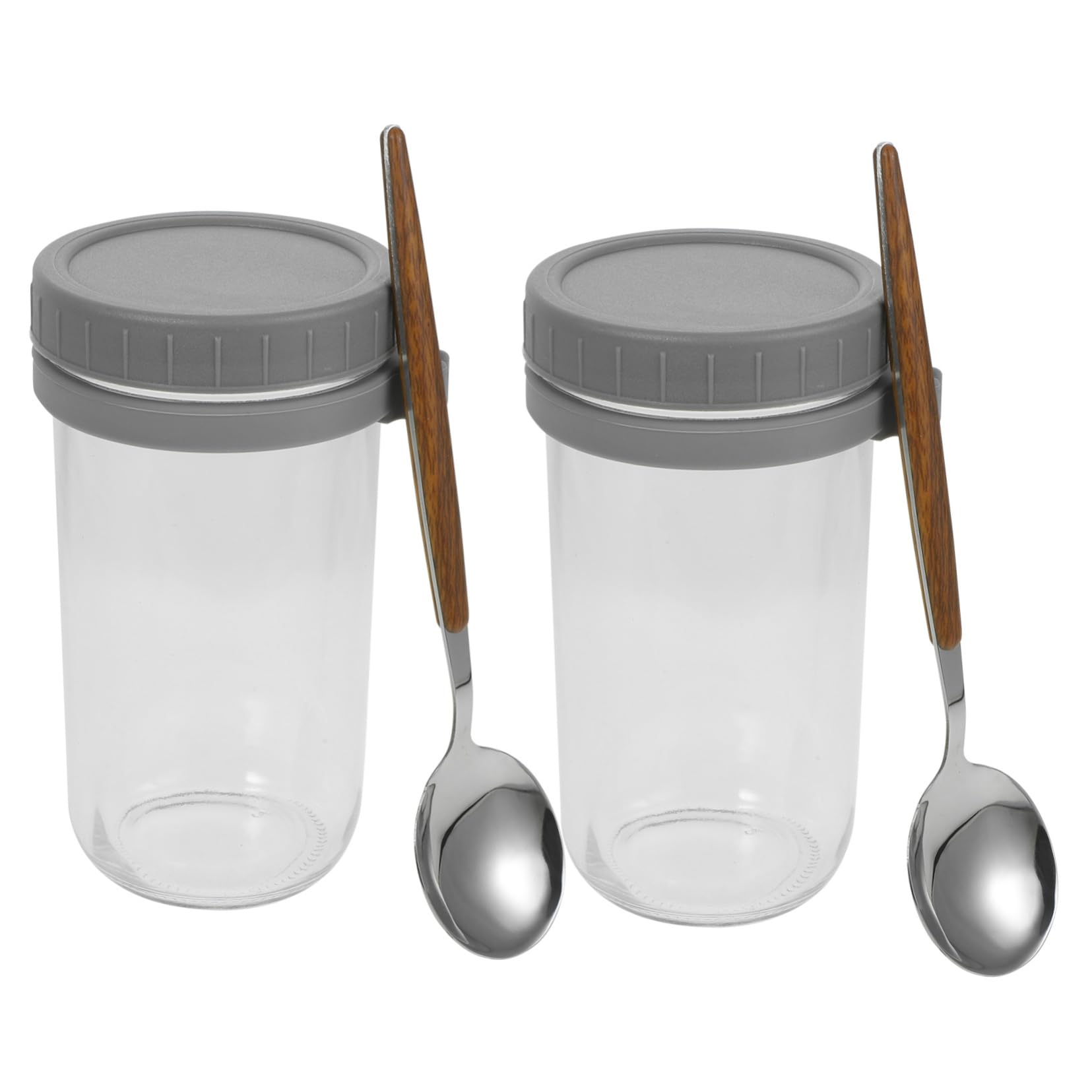 DECHOUS Vasetto per Porridge Anti-perdita 600ml, Set 2 Pezzi | Cucchiai, Vetro Sodocalcico e Coperchio, Bocca Ampia per Yogurt e Cereali, Facile da Portare