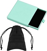 Scatola regalo di gioielli verde chiaro con sacchetto di flanella, 9 x 9 x 1,8 cm, piccolo portagioie per collane, bracciali, orecchini, organizer per forza, portatile, quadrata, con coperchio,