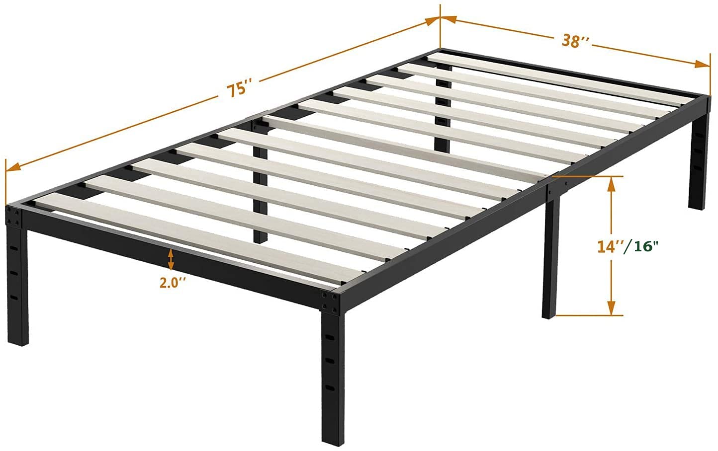 ZIYOO 14 Inch Platform Metal Bed Frame/3500lbs Heavy Duty/Strengthen Wooden Slats Support/Mattress Foundation/No Box Spring Needed/Quiet Noise Free, Twin/Twin XL/Full/Queen/King/Cal King (Twin)