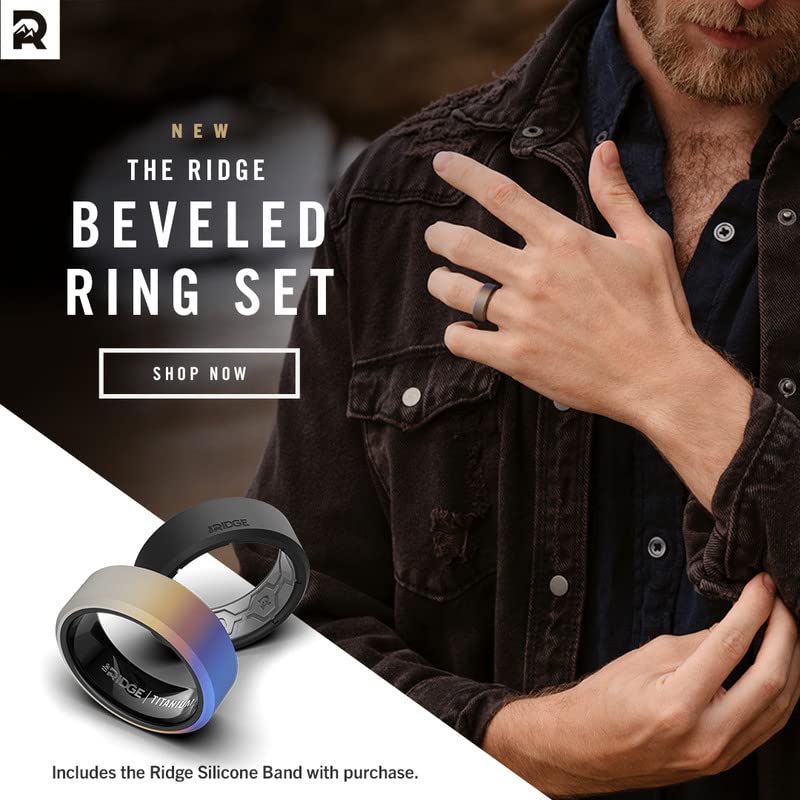 Image of The Ridge Tungsten Rings For Men - Mens Wedding Band - Strong, Durable, and Scratch-Resistant Beveled Ring With Silicone Band