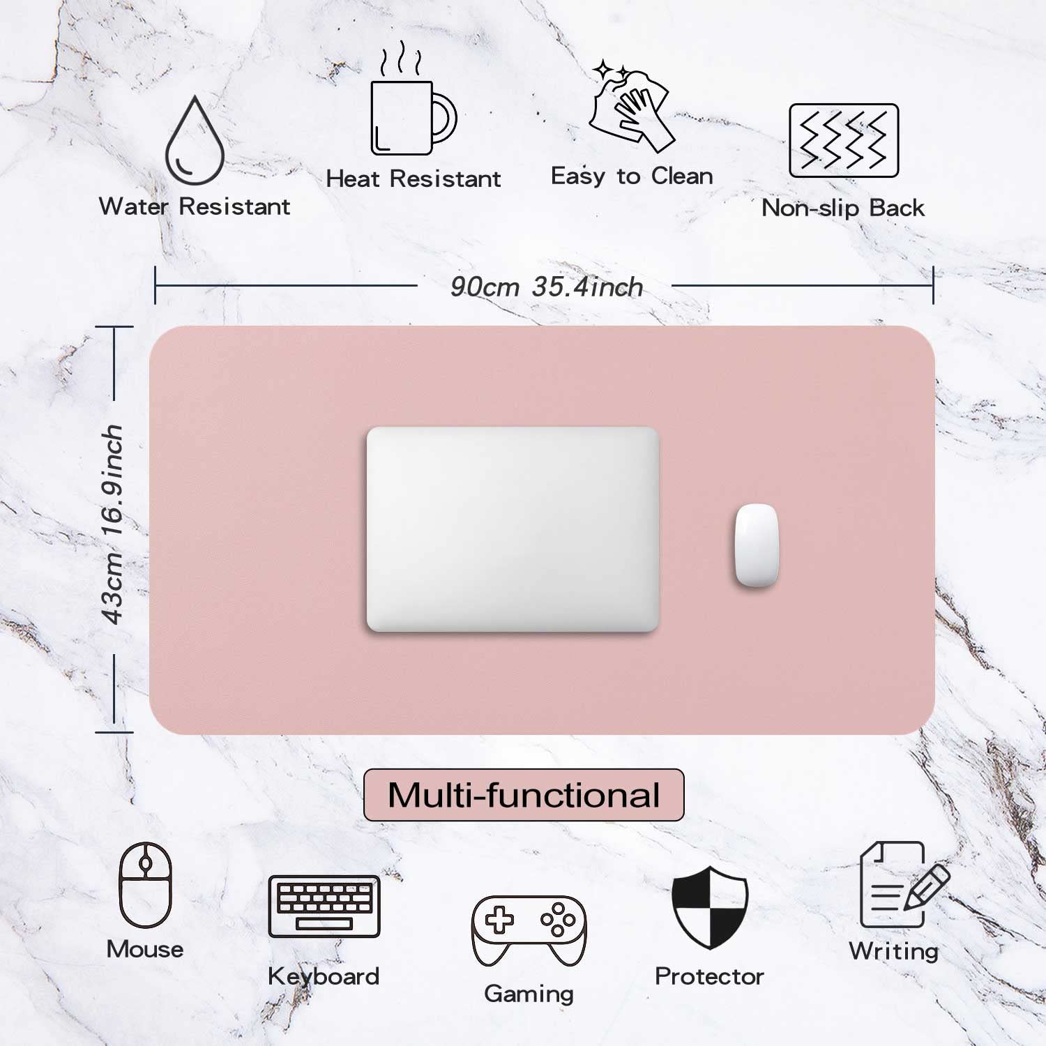 DOBAOJIA Tappetino per Mouse Grande Mouse Pad Mat XXL Sottomano da Ufficio Tappetino da Tavolo Pad per Scrivania Laptop, Pelle PU Impermeabile + Scamosciata Antiscivolo 90 x 43 cm (Rosa)