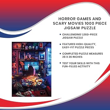 House of Horrors and Scary Movies 1000 Piece Jigsaw Puzzle By Rachid Lotf | Interactive Brain Teaser Board Game for Adults, Educational Toys & Games | 28 x 20 Inches