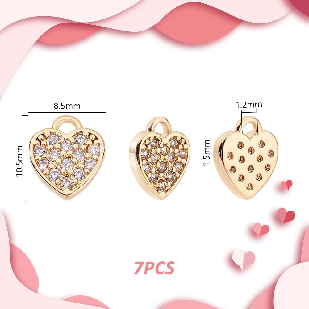 AHANDMAKER 7Pcs 14K Gold Plated Micro Pave Heart Cubic Zirconia Charms, Mini Brass Love Dangle Pendant Heart Shaped Pave Crystal Accessories for Earring Necklace Jewelry Making and Crafting supplies - Image 2