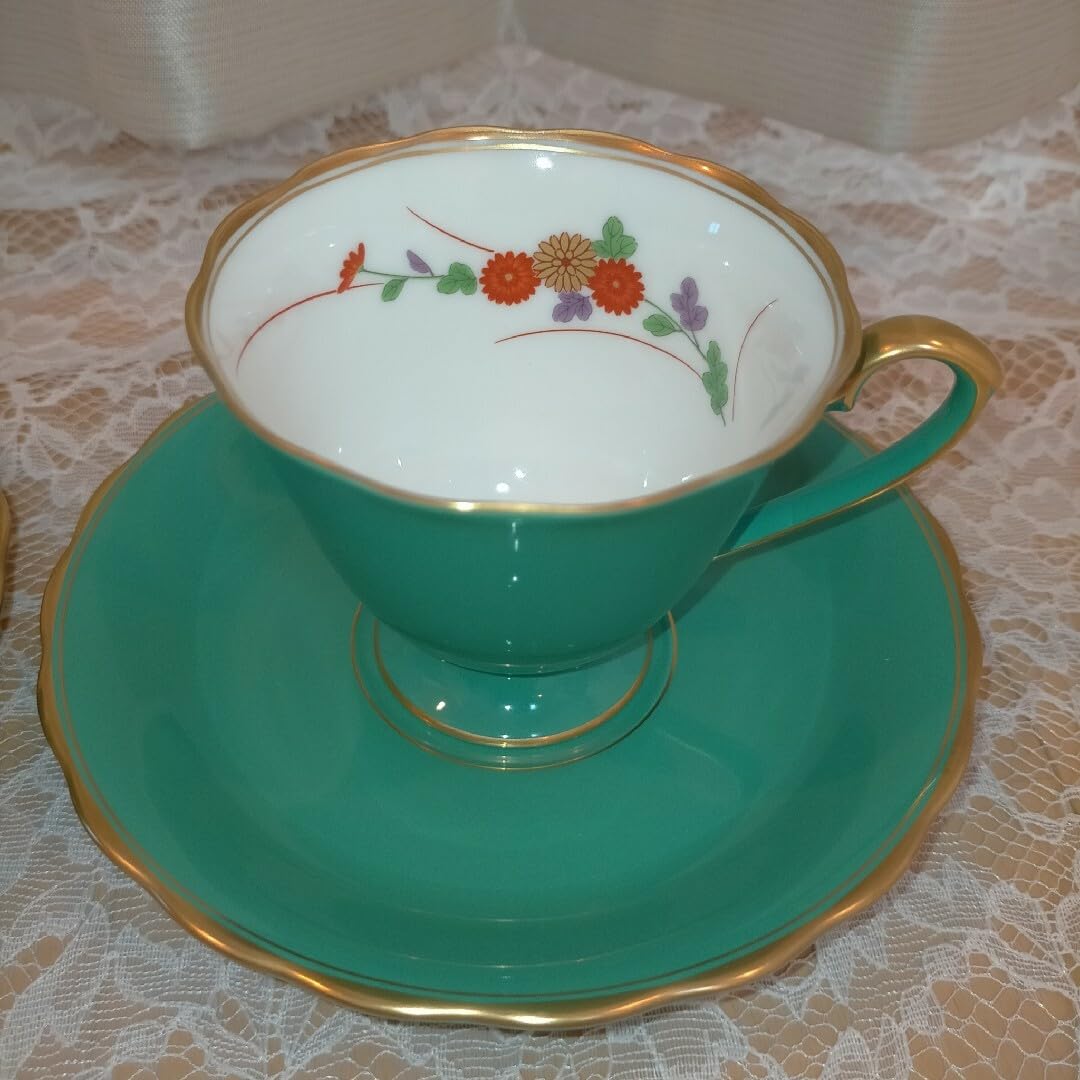 Amazon | 香蘭社 コーヒーカップ&ソーサー 金彩菊 ペア エメラルド 