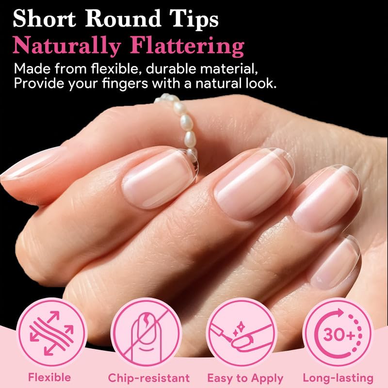 Image of Short Round Nail Tips, 15 Sizes 510 PCS Clear Gel Tips
